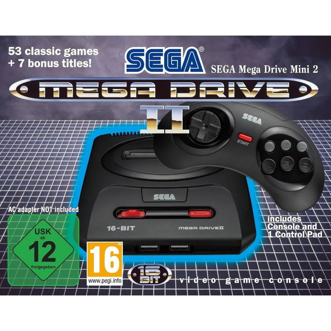 Sega Mega Drive Mini 2 Konsole mit Controller. Enthält 53 Spiele + 7 Bonusspiele.