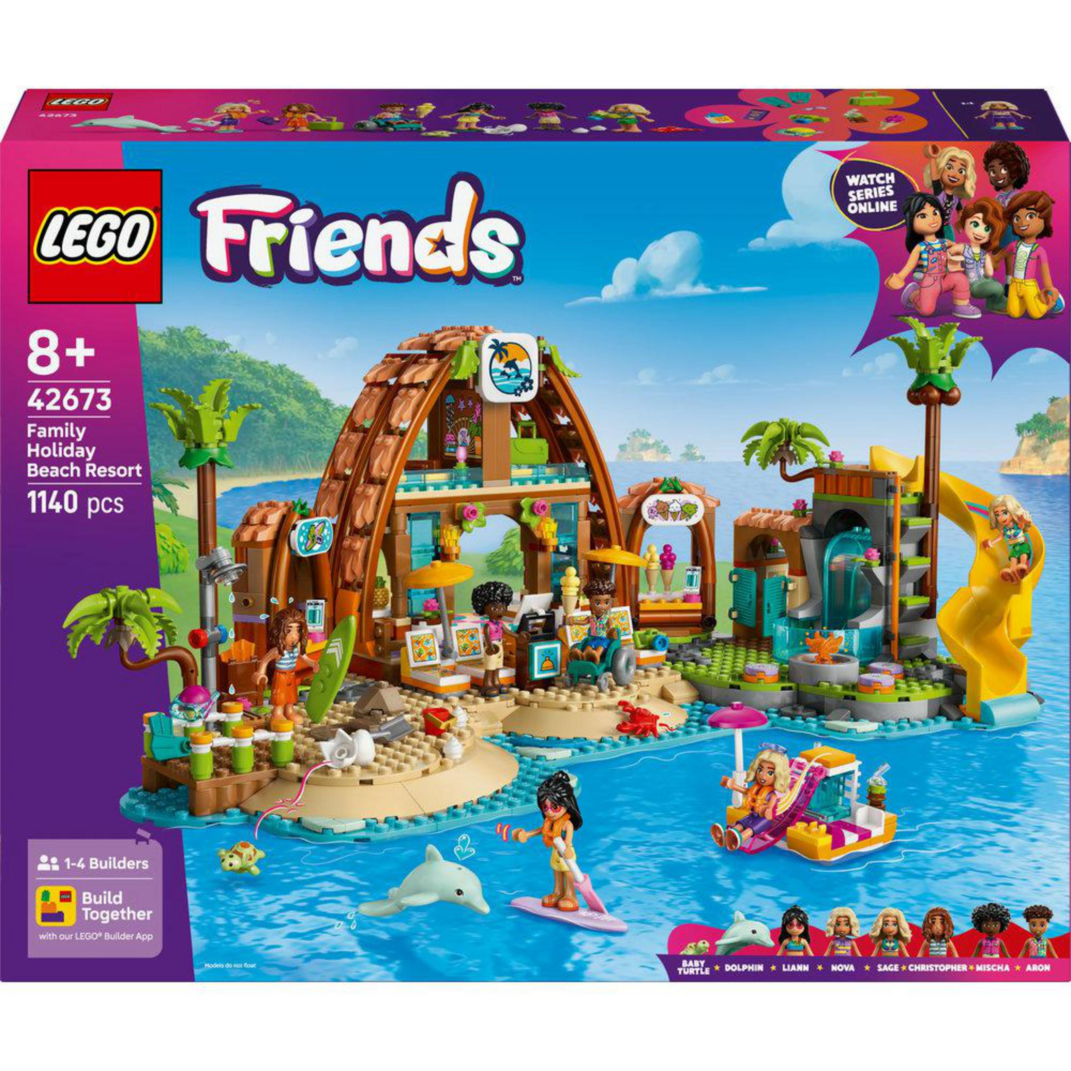 Resort da spiaggia LEGO Friends con figure, scivolo e delfino.