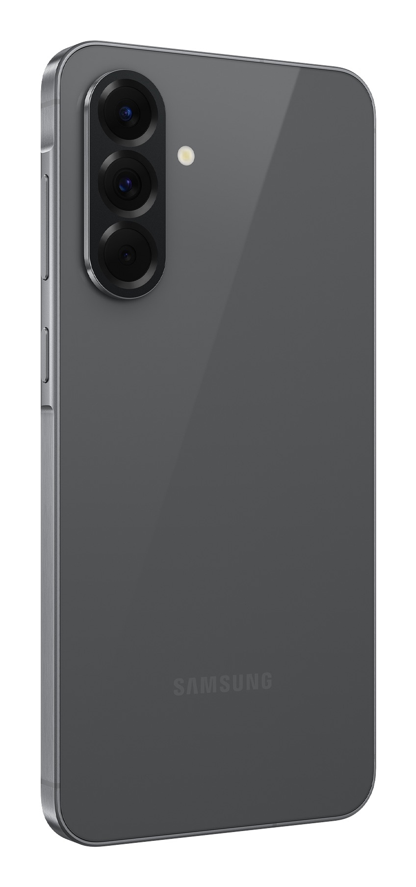 Smartphone Samsung grigio con tre obiettivi e flash.