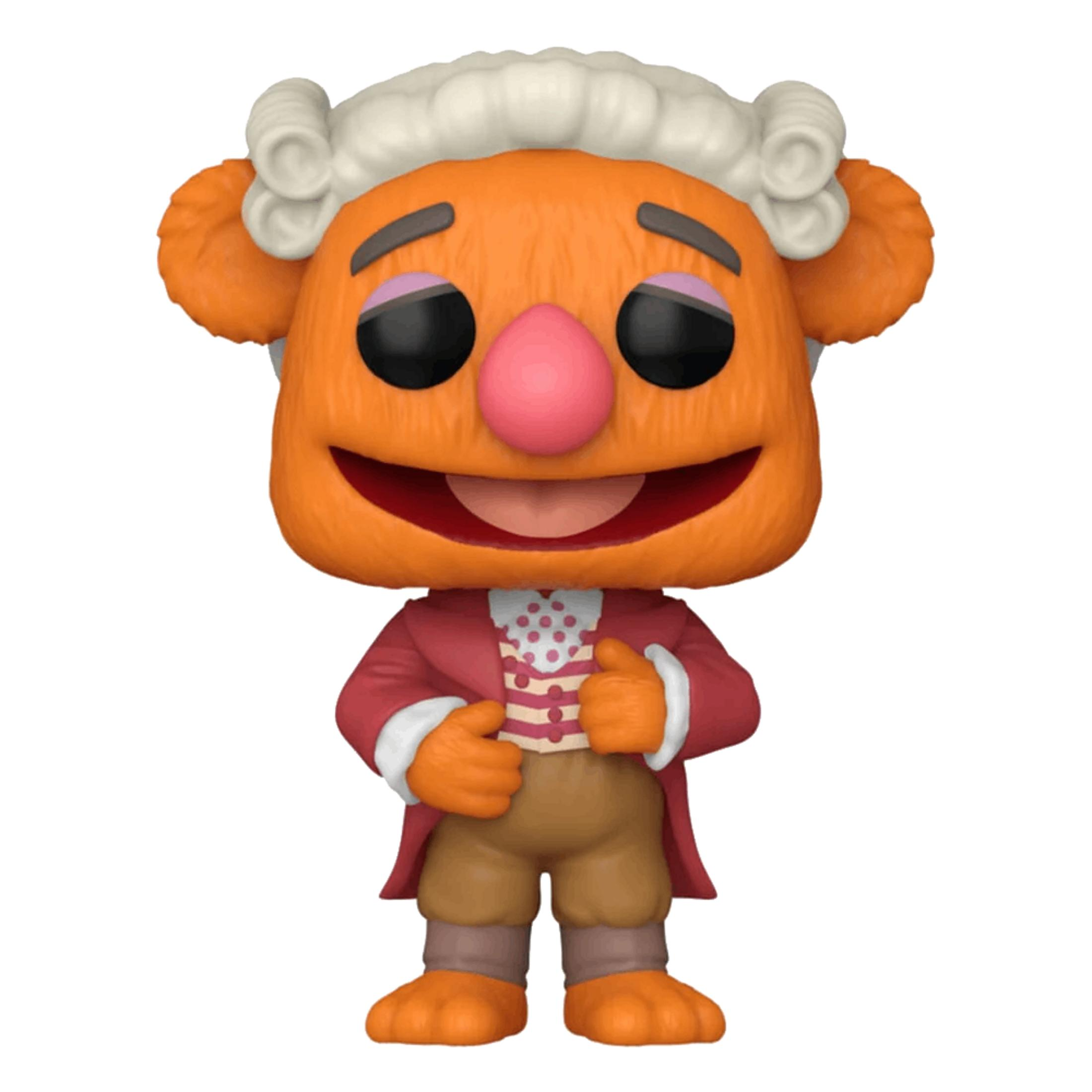 Una figura naranja con peluca, chaqueta y pantalones.