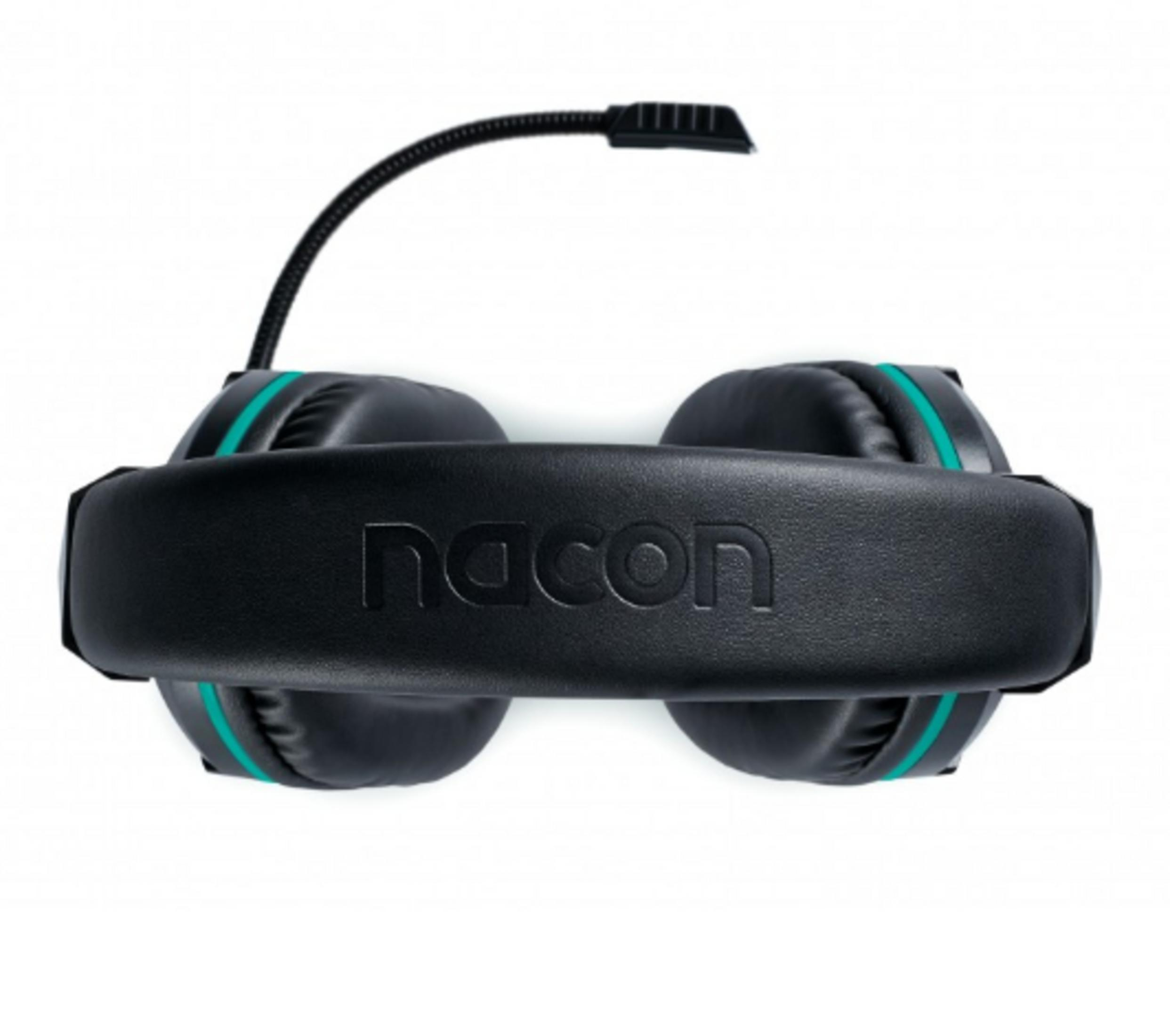 Cuffie Nacon nere con microfono e accenti turchesi.