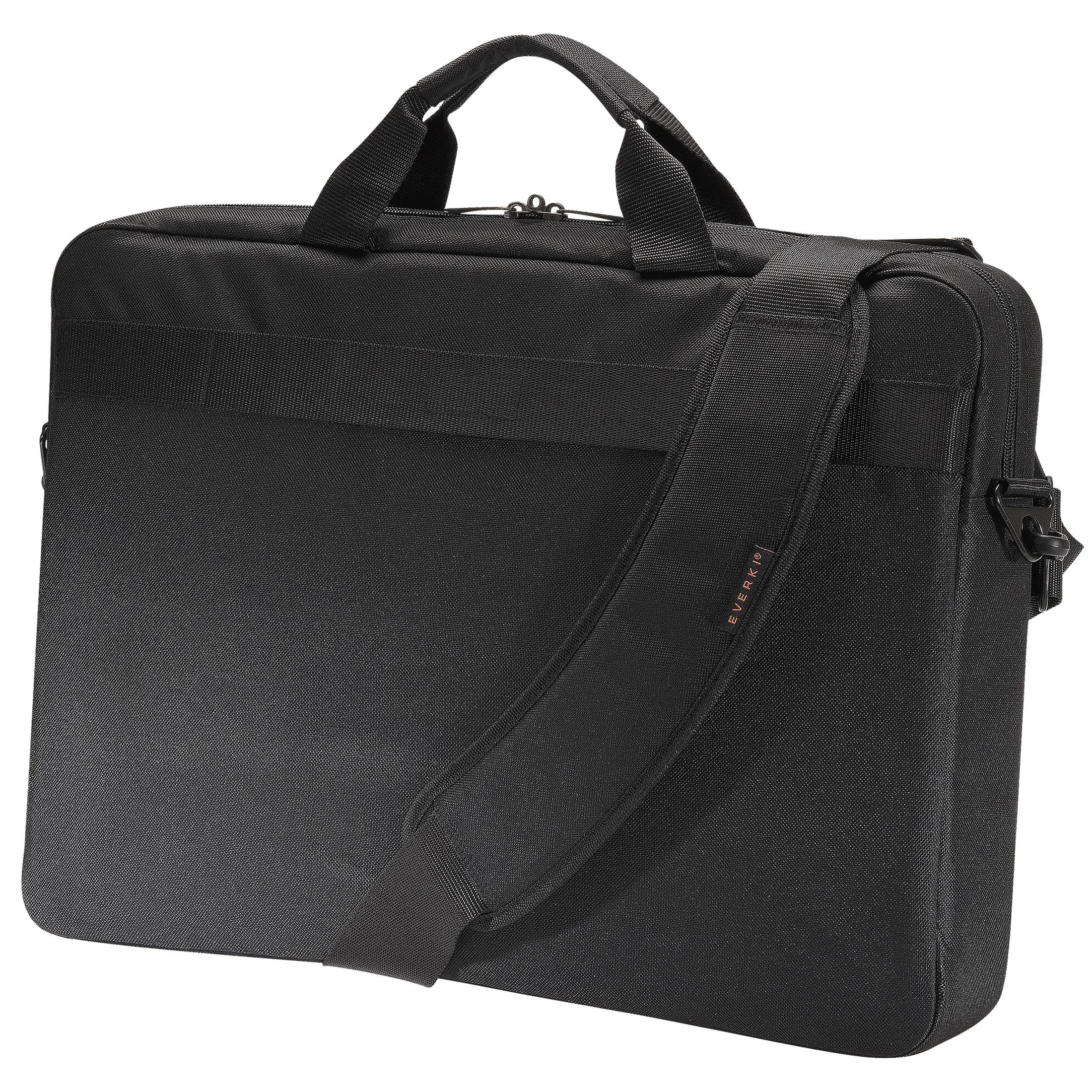 Schwarze Laptoptasche mit Tragegriff und Umhängeriemen, auf weißem Hintergrund.