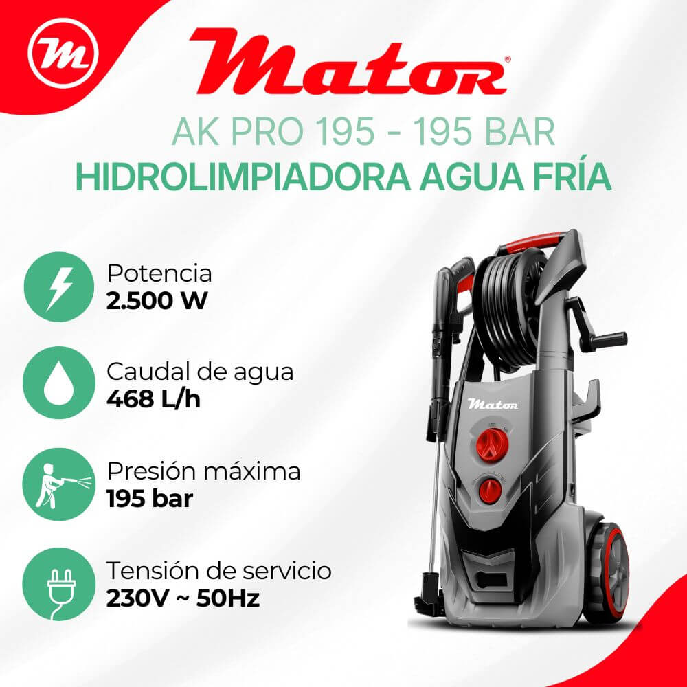 Hidrolimpiadora Mator AK PRO 195 de agua fría, 2500W.