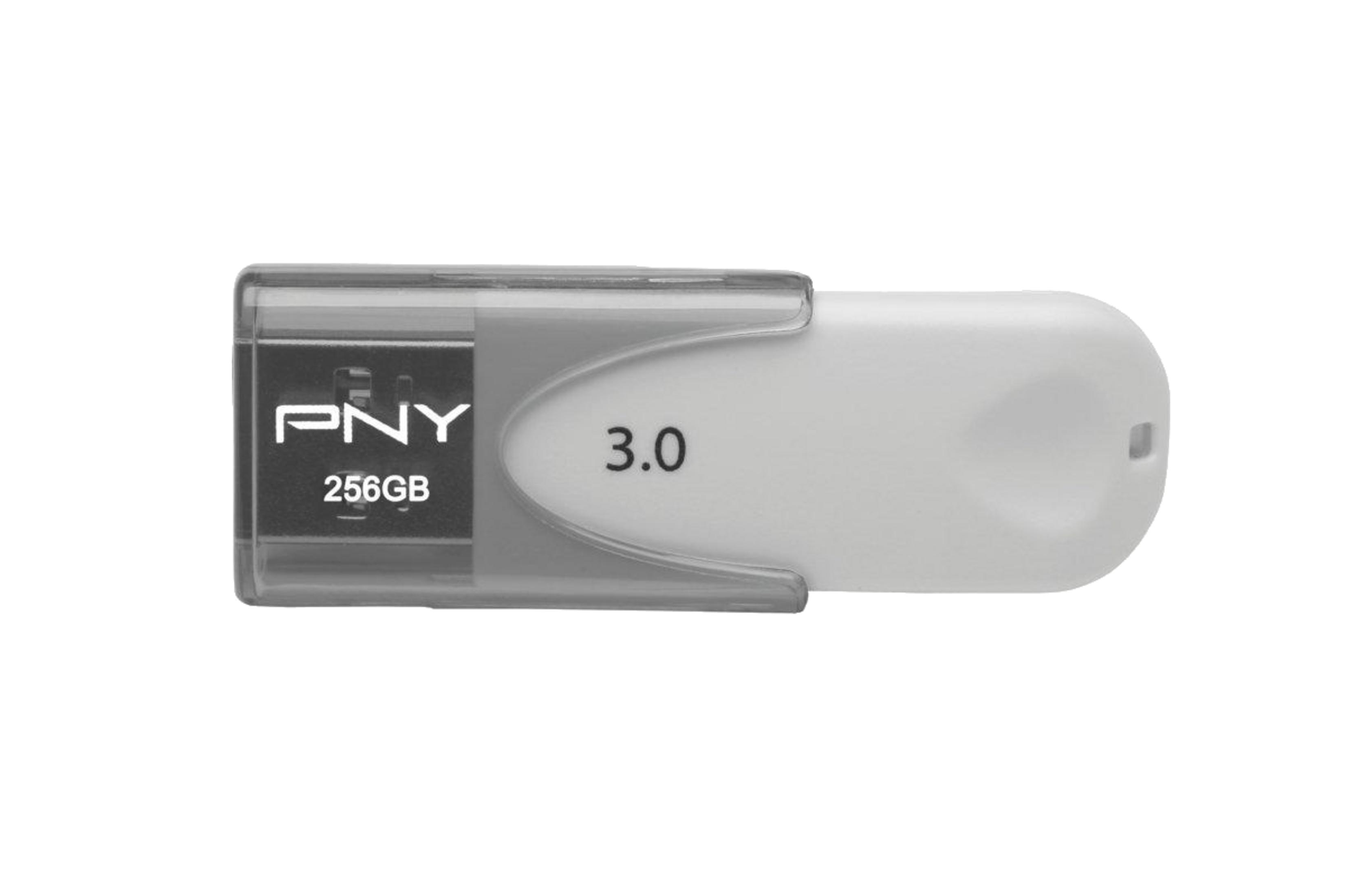 Pen drive PNY USB 3.0 da 256 GB con cappuccio trasparente.