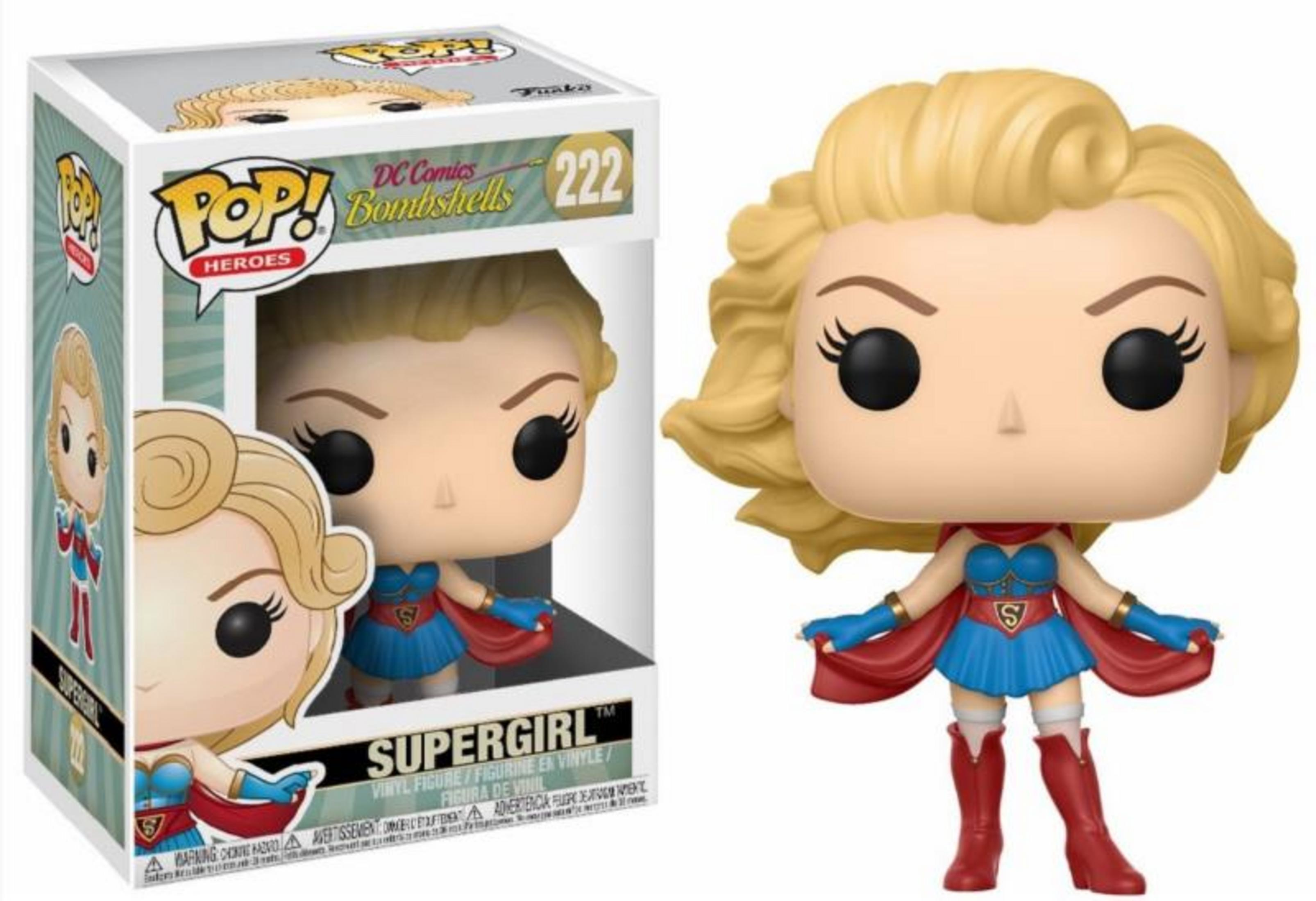 Pop!-Figur von Supergirl (DC Comics Bombshells 222) neben ihrer Verpackung.