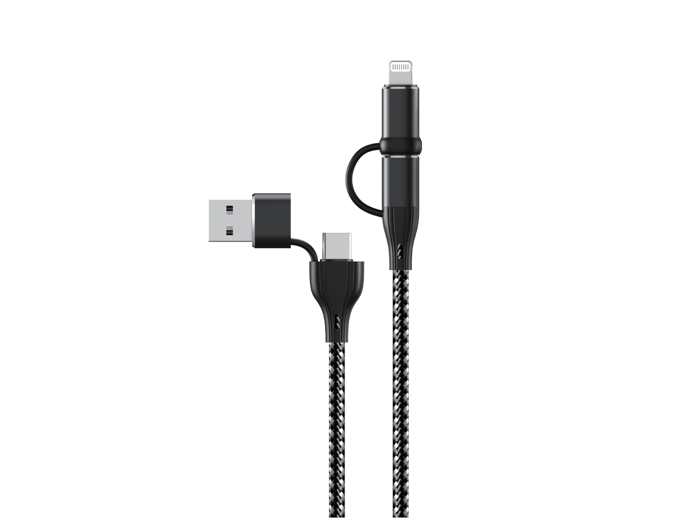 Czarny kabel USB ze złączami Lightning i USB-C.