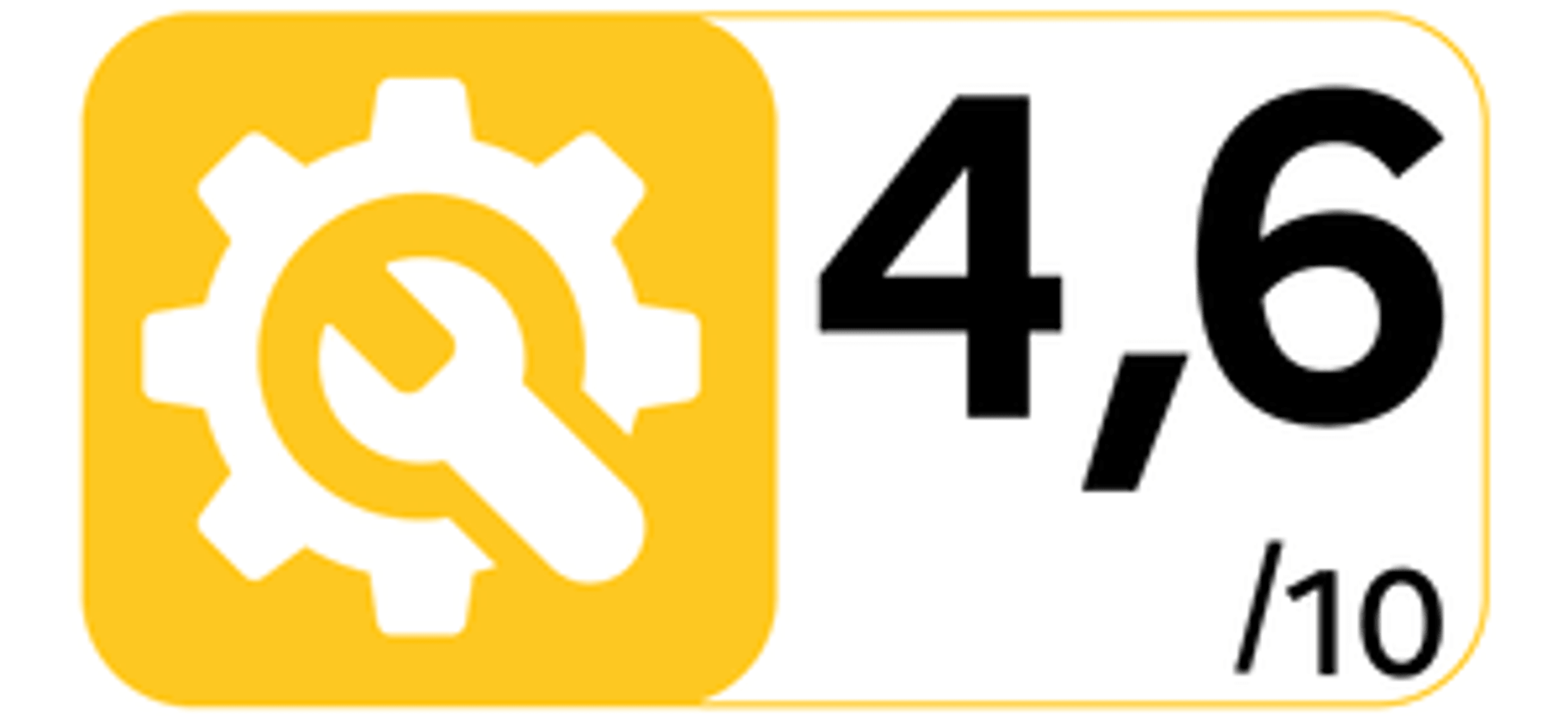 Un quadrato giallo con un'icona di ingranaggio e chiave inglese e il numero 4,6/10.