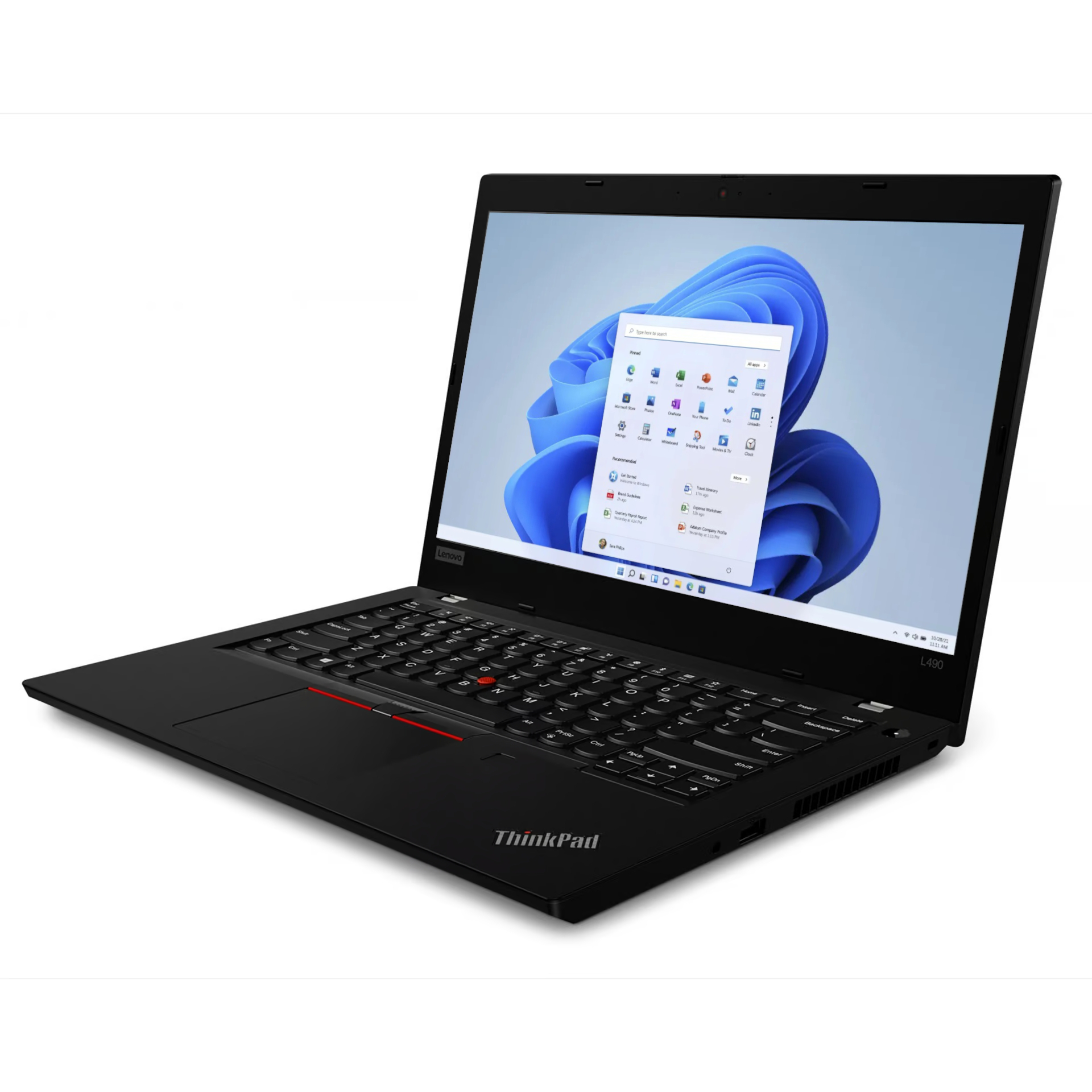 Ein schwarzer Lenovo ThinkPad Laptop mit Windows 11 auf dem Bildschirm.