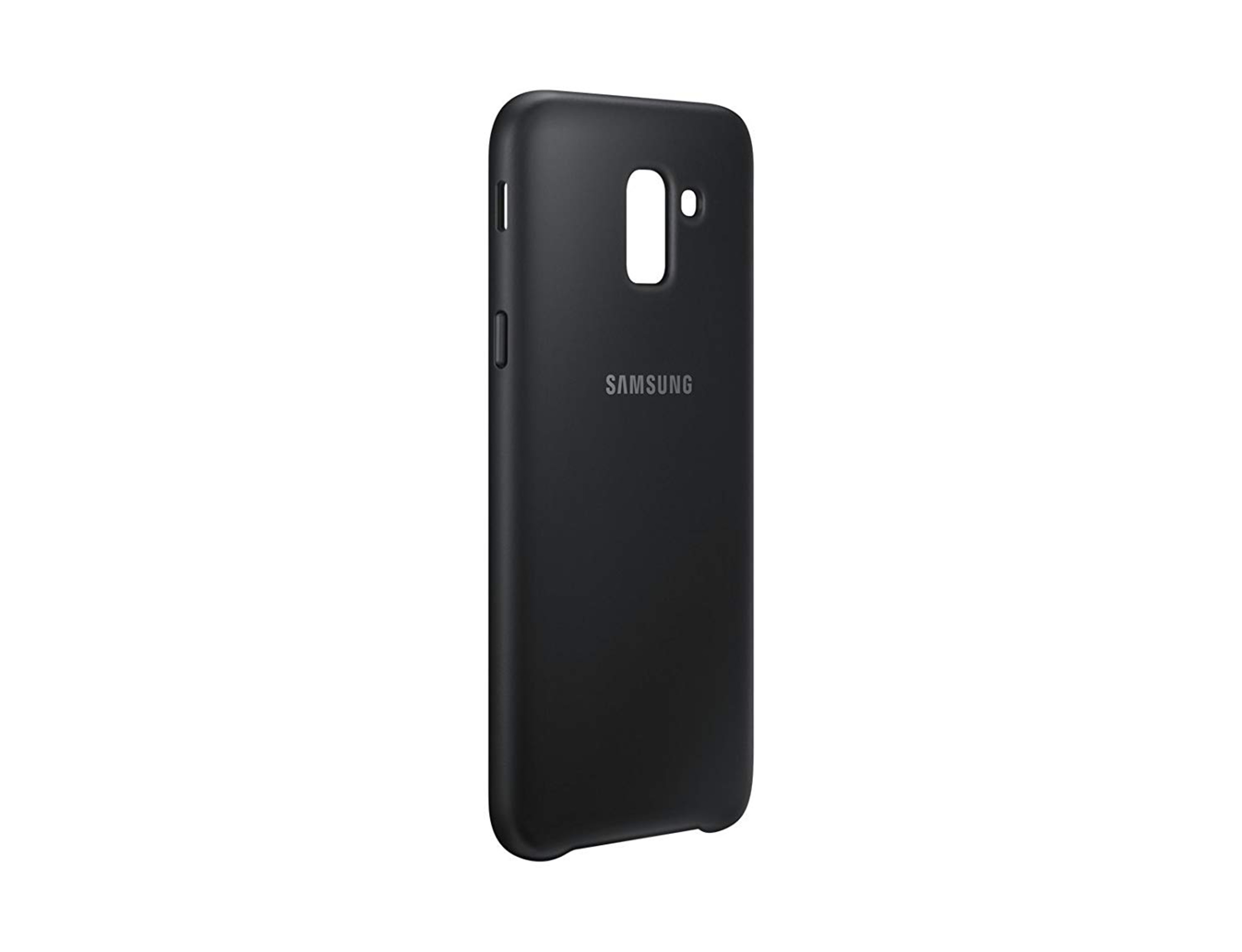 Custodia nera Samsung per telefono con ritagli per fotocamera e pulsanti.
