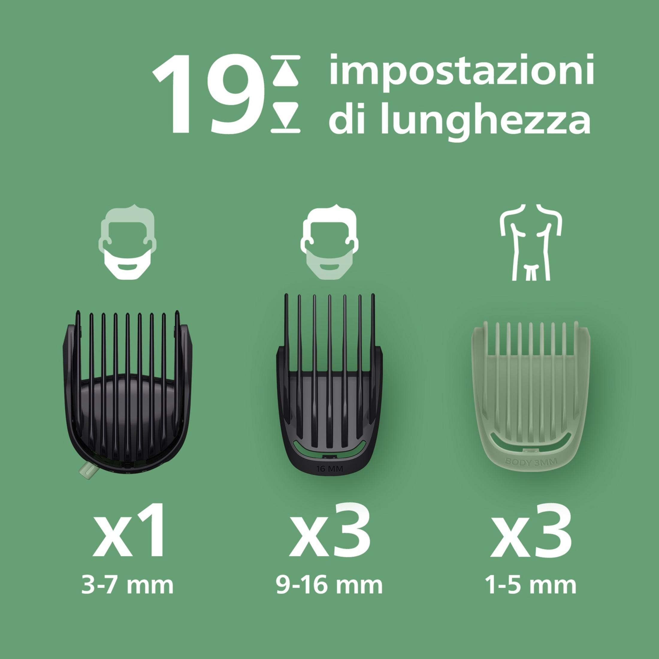 19 ustawień długości z 3 nasadkami: 3-7mm, 9-16mm, 1-5mm.