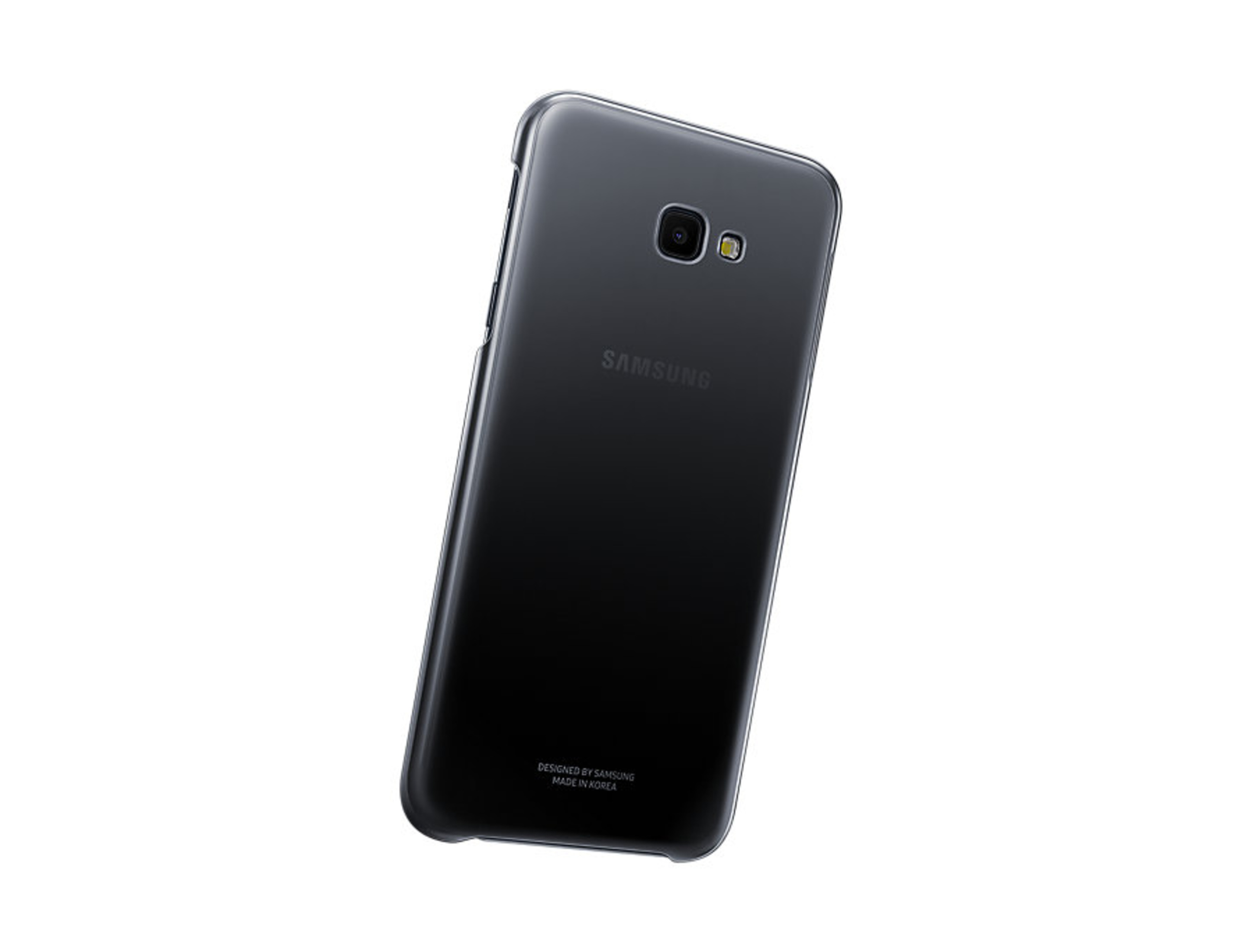 Smartphone Samsung grigio scuro con fotocamera e flash sul retro.