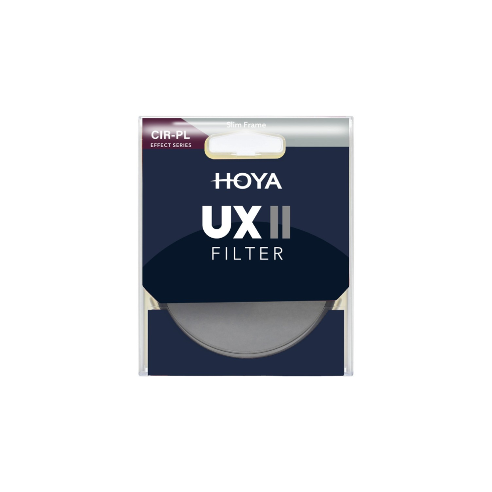 Hoya UX II CIR-PL Slim Frame Filter in dunkler Verpackung.