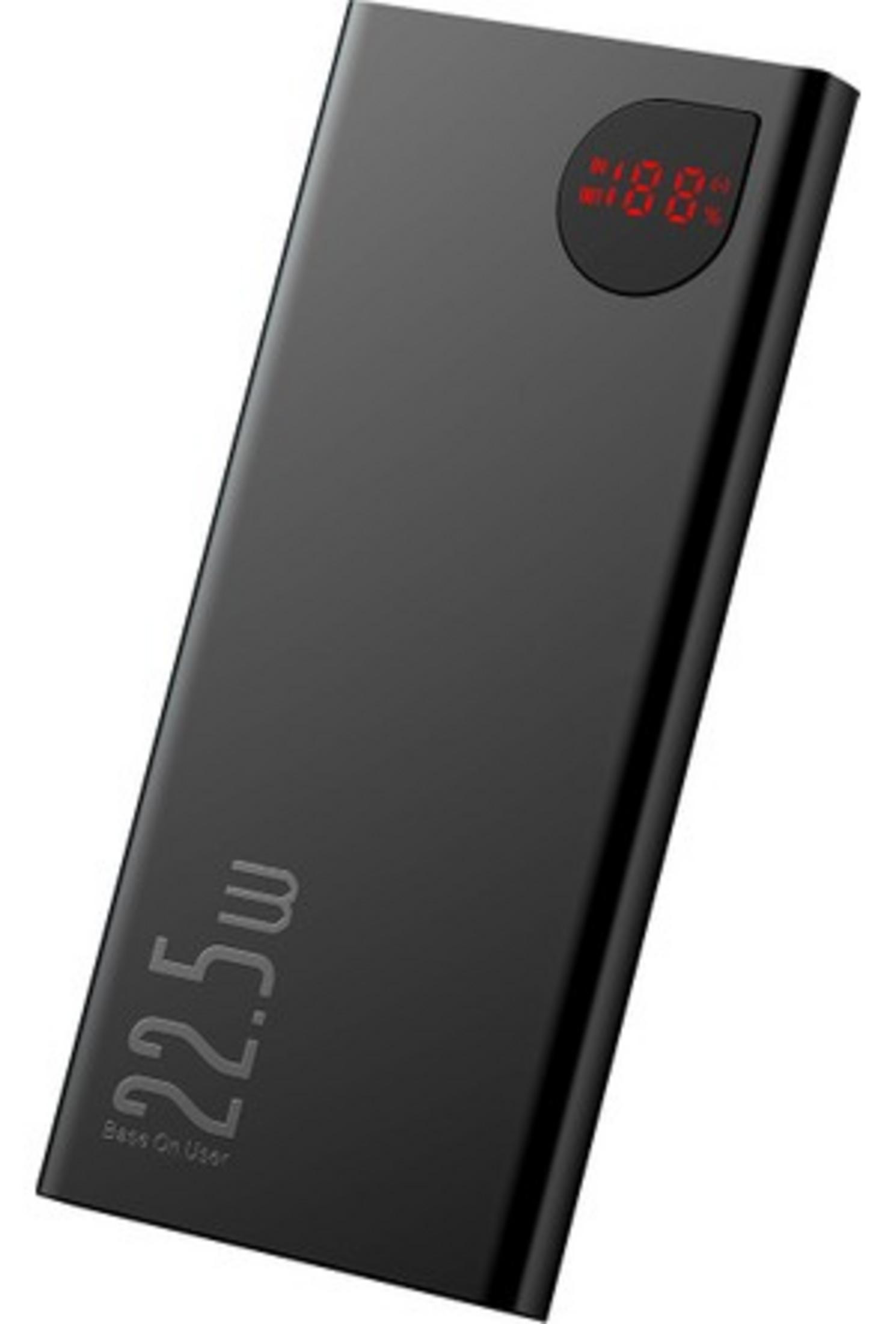 Power bank nero con indicatore di carica rosso al 100% e scritta 22.5W.