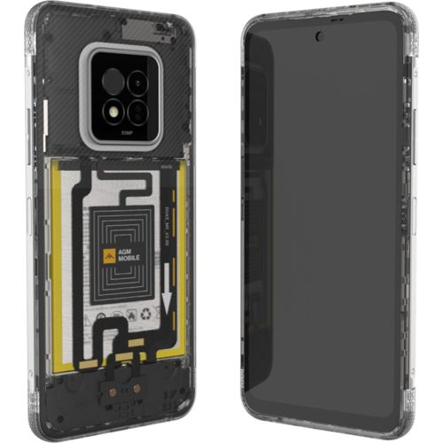 Uno smartphone trasparente rivela i suoi componenti interni come batteria e fotocamera.