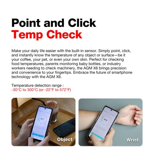 Telefono misura temperatura oggetto (24,7C) e polso (35,5C).