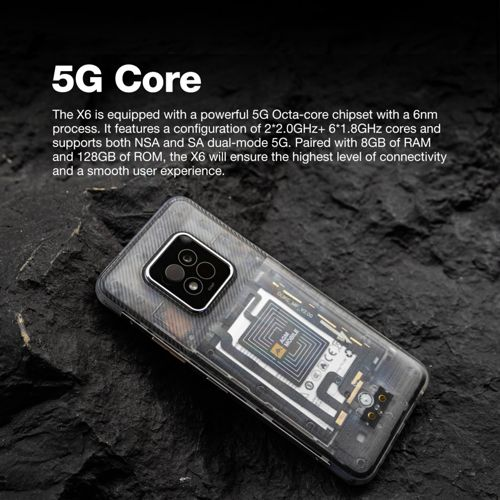 Uno smartphone con retro trasparente che mostra i suoi componenti interni.