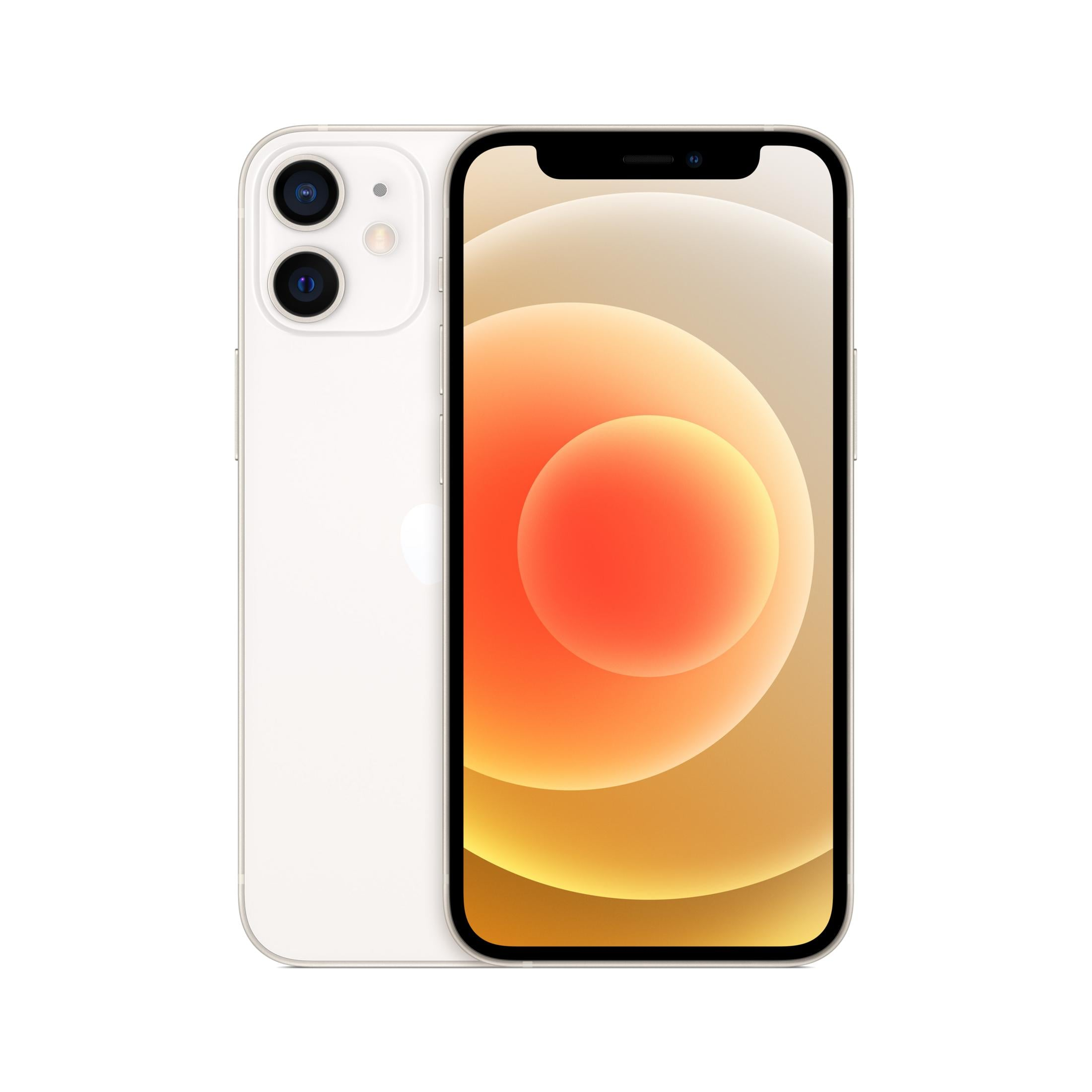 Un iPhone bianco con due fotocamere e sfondo dorato.