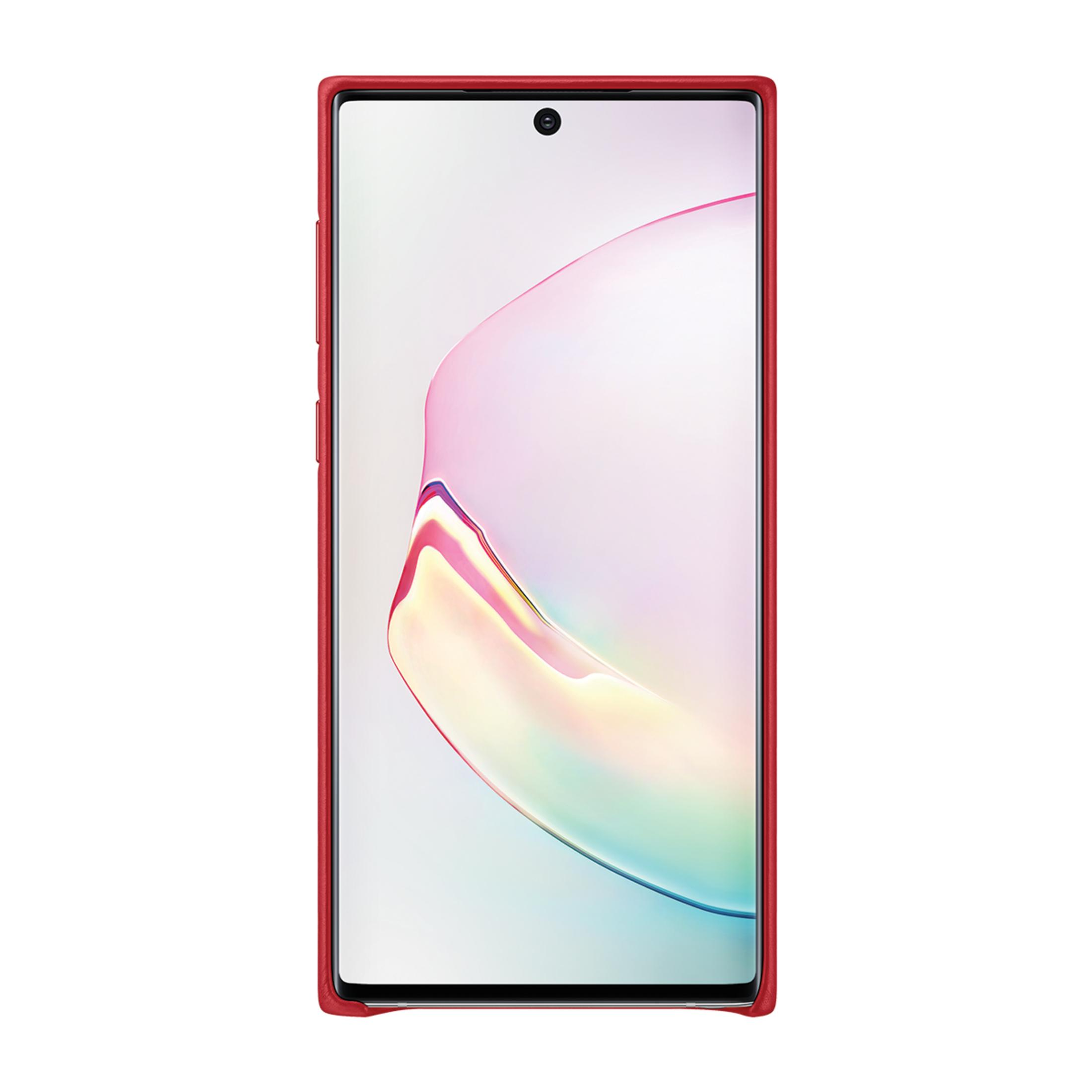 Smartphone rosso con display e fotocamera frontale su sfondo bianco.