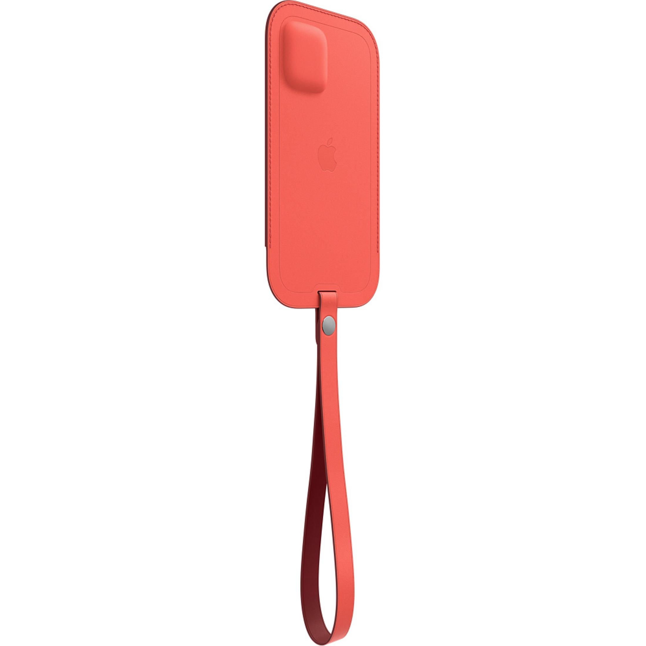 Red phone case with a loop and Apple logo.