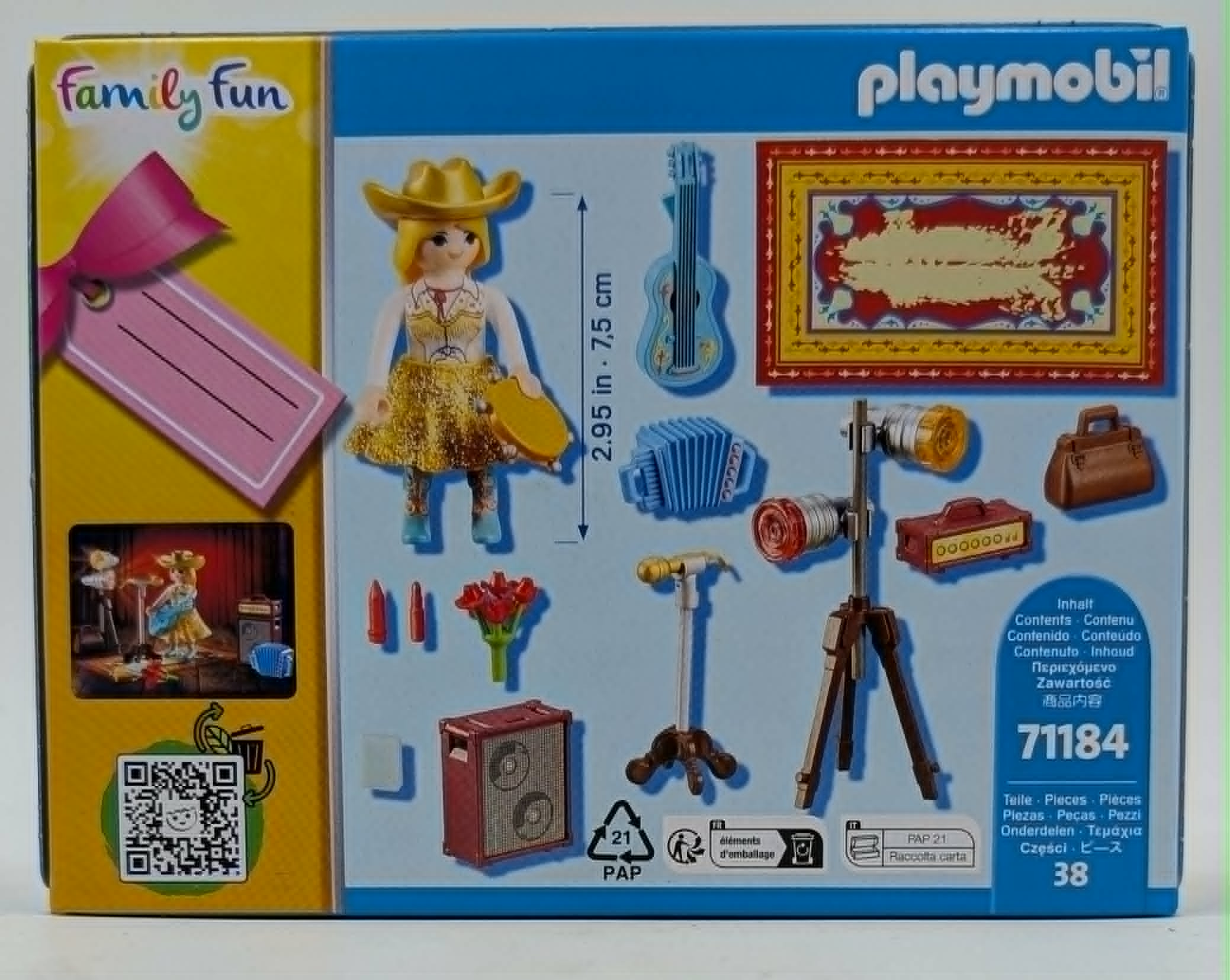 Zestaw Playmobil z piosenkarką, gitarą, akordeonem, mikrofonem i wzmacniaczem.