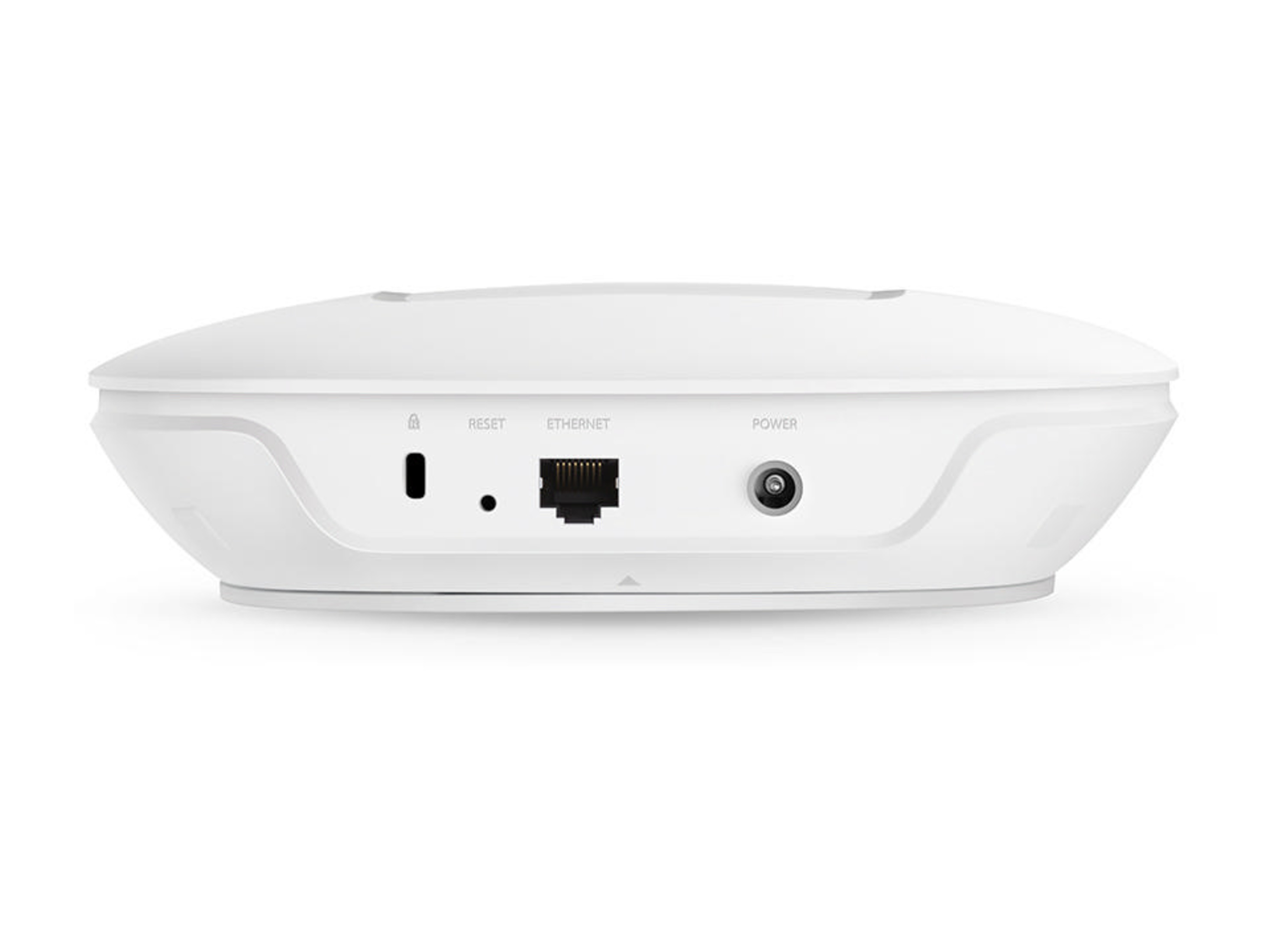 Dispositivo bianco con porte di reset, ethernet e alimentazione sul retro.
