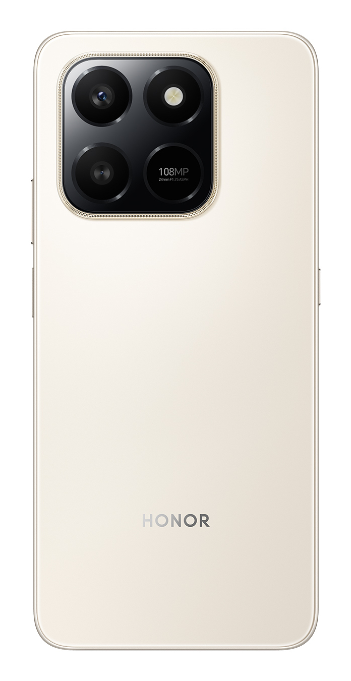 Parte trasera de un smartphone Honor blanco con cuatro cámaras y un logo.