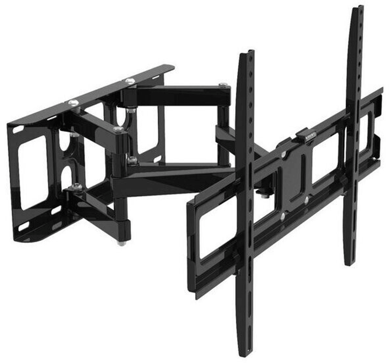 Ein schwarzer, schwenkbarer TV-Wandhalter mit beweglichen Armen.