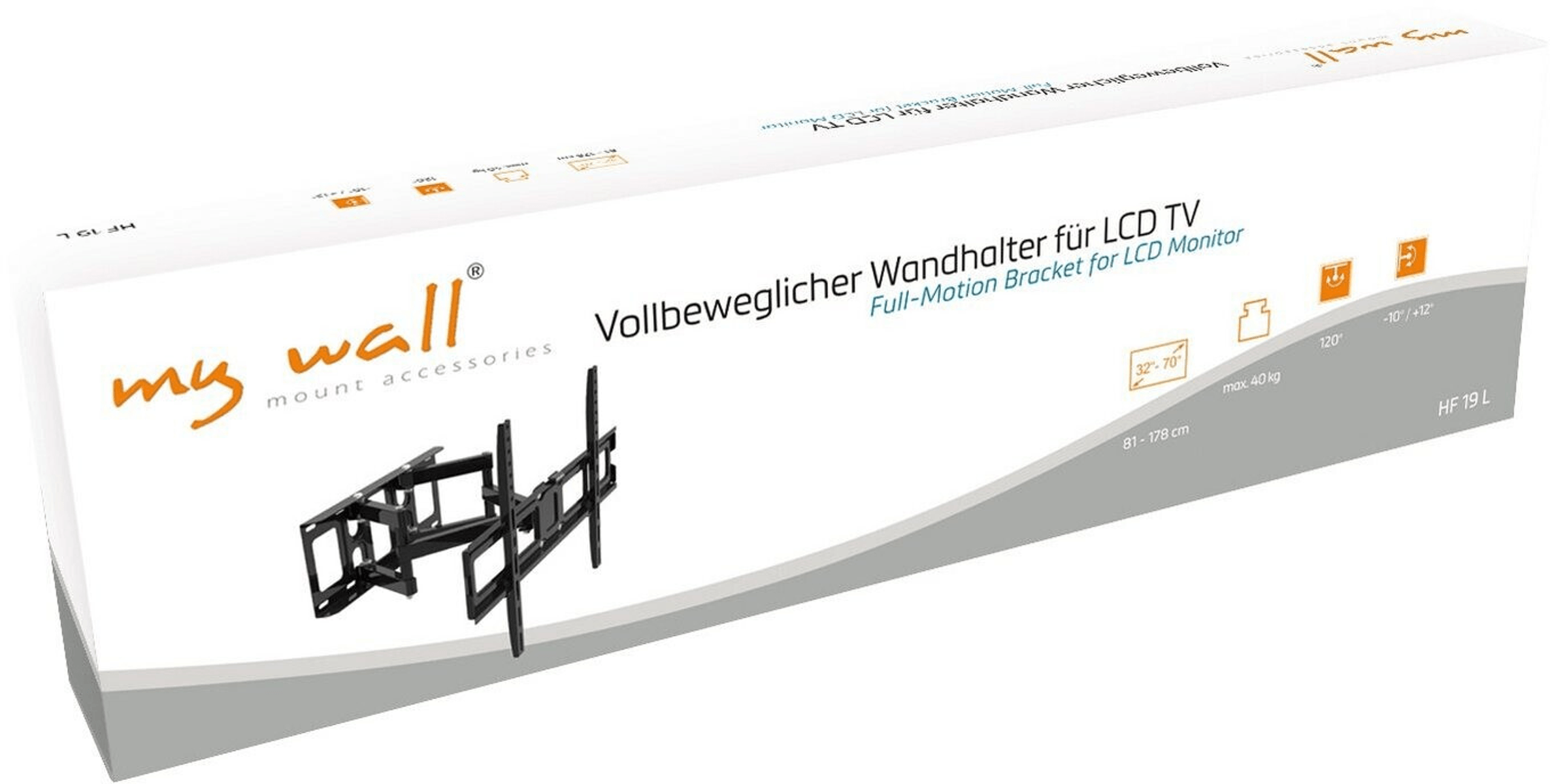Verpackung für einen schwenkbaren TV-Wandhalter, Modell HF 19 L.
