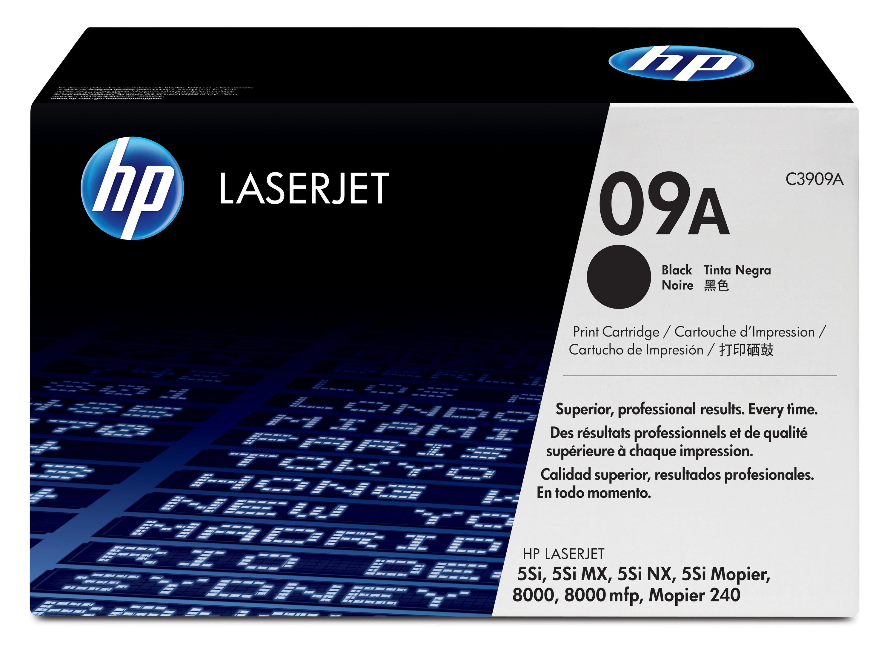 Cartuccia di stampa nera HP LaserJet 09A, modello C3909A.