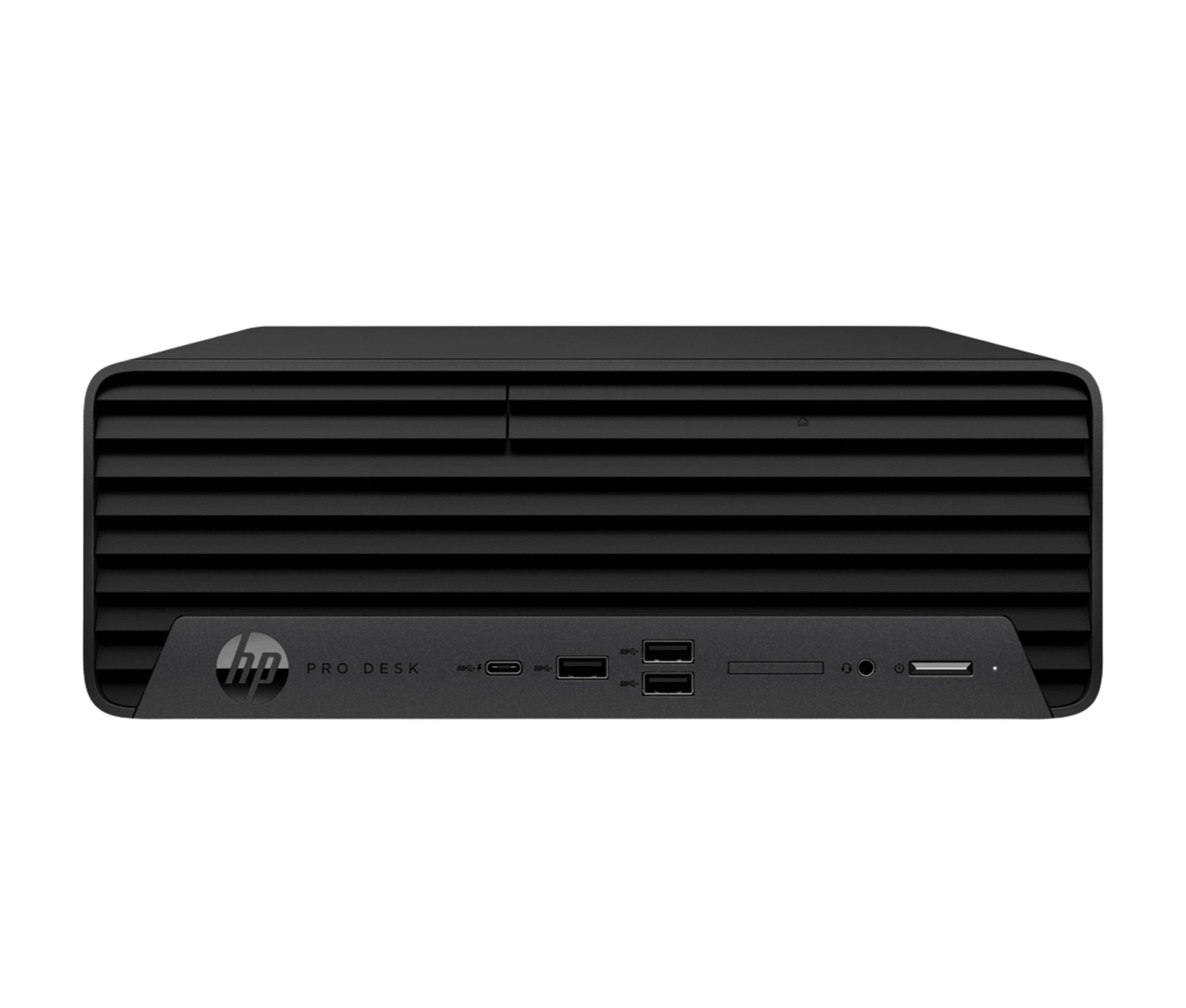 PC HP Pro Desk nero con prese d'aria e porte anteriori.