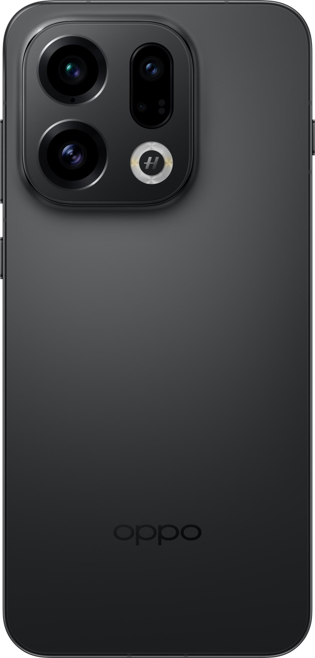Smartphone nero con array di fotocamere e logo OPPO.