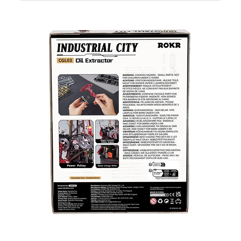 Uyarılar içeren bir Industrial City Yağ Çıkarıcı model kiti ambalajı.