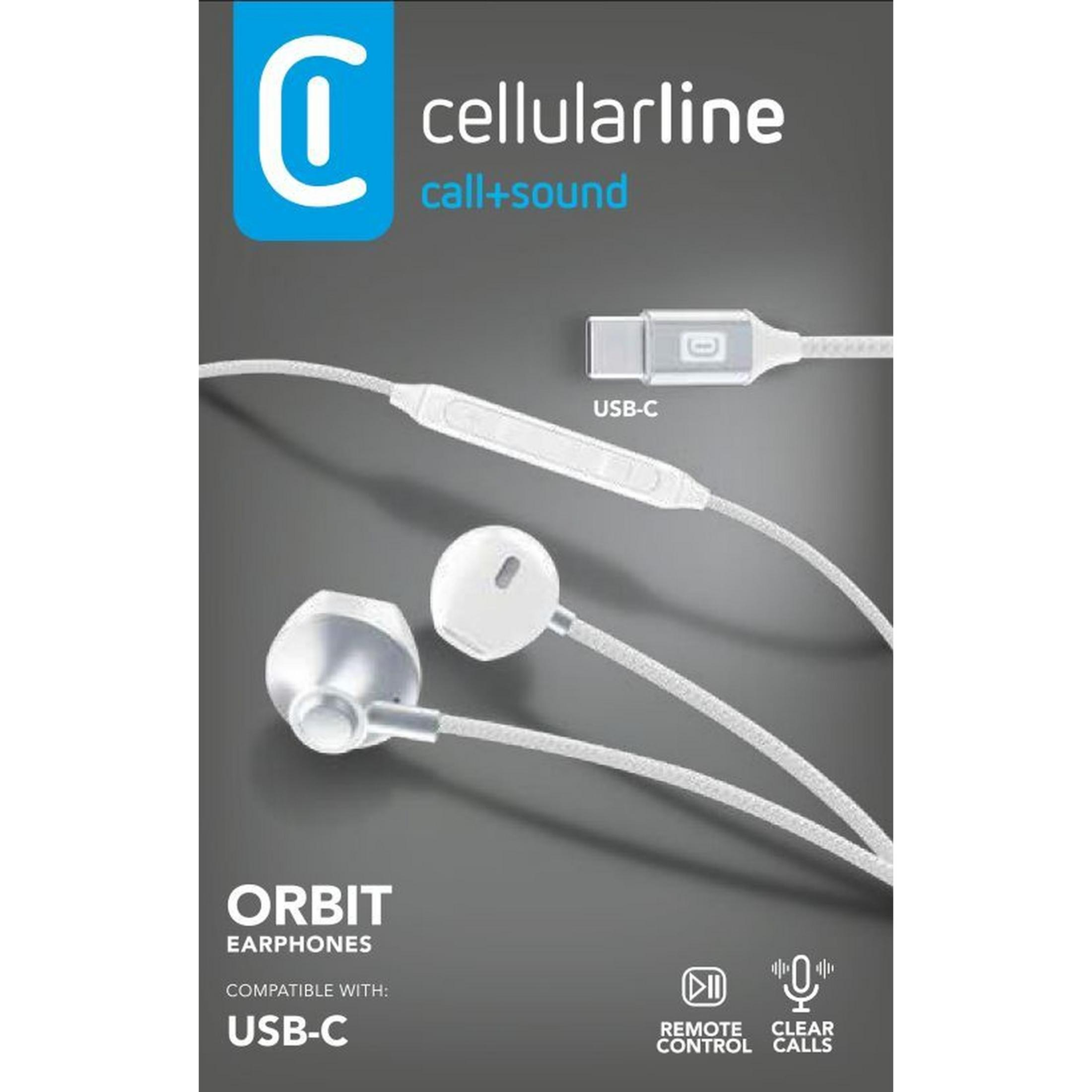 Auriculares blancos USB-C de Cellularline con control remoto y micrófono.
