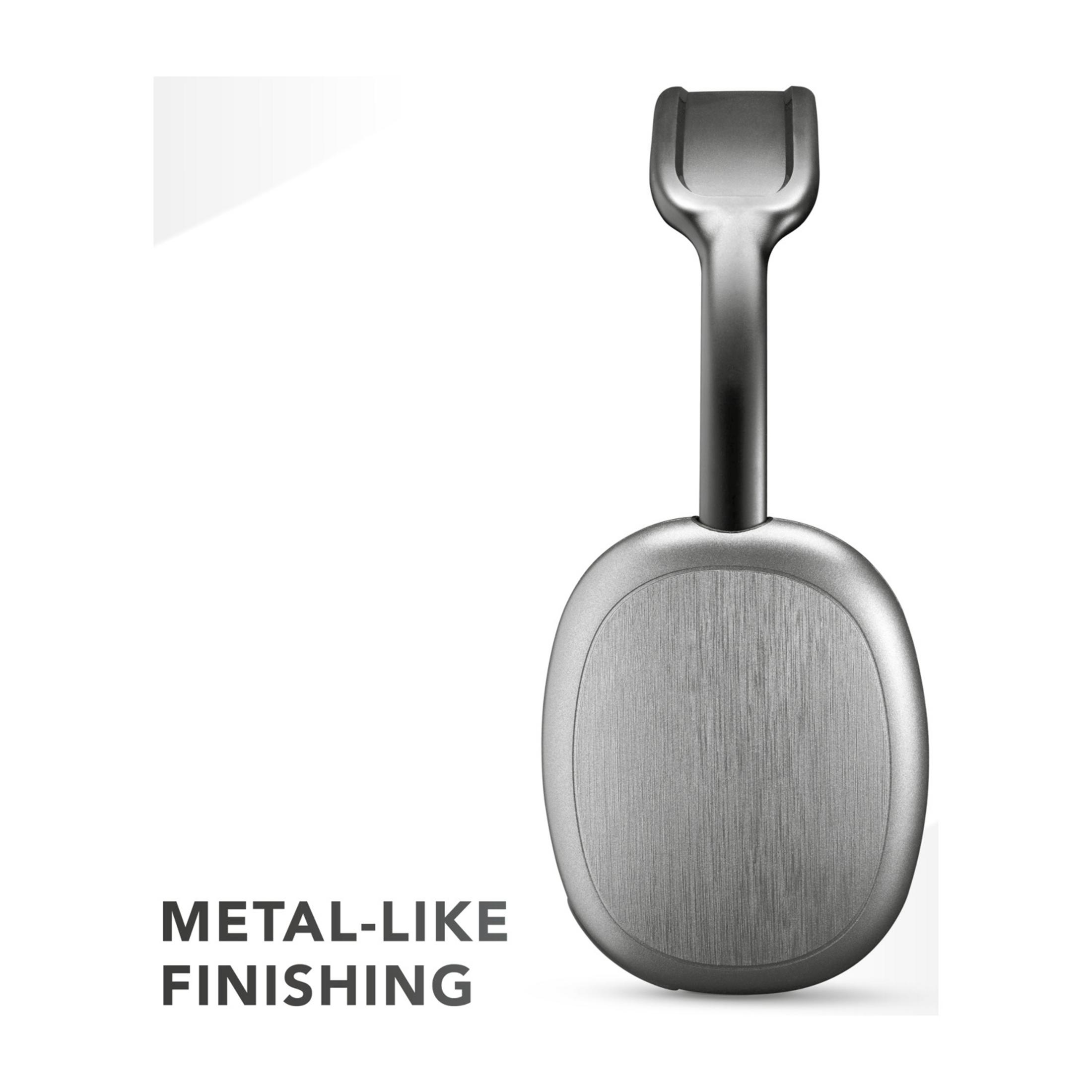 A silver object with a brushed metal finish and a handle.