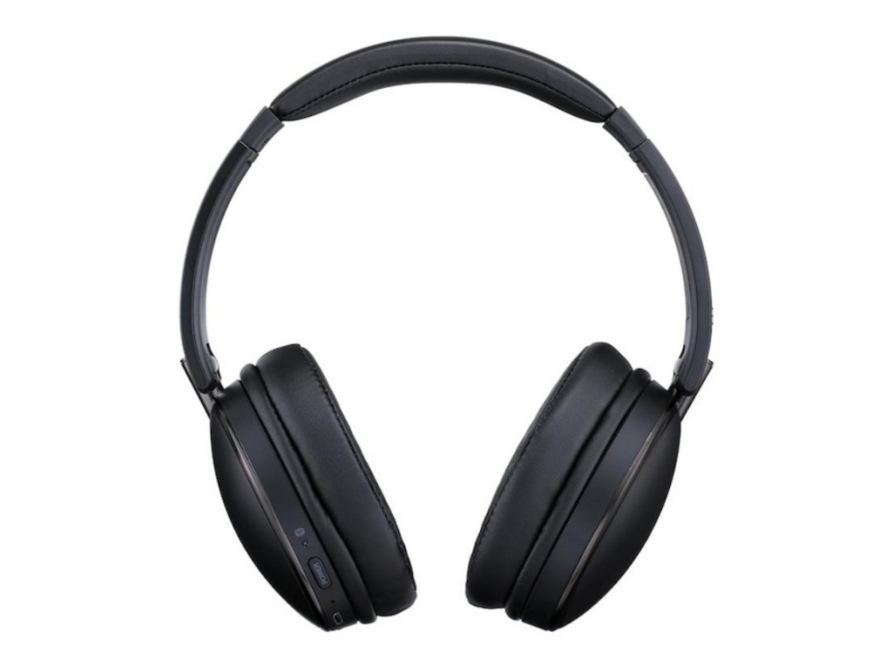 Auriculares negros supraaurales con diadema y almohadillas acolchadas.
