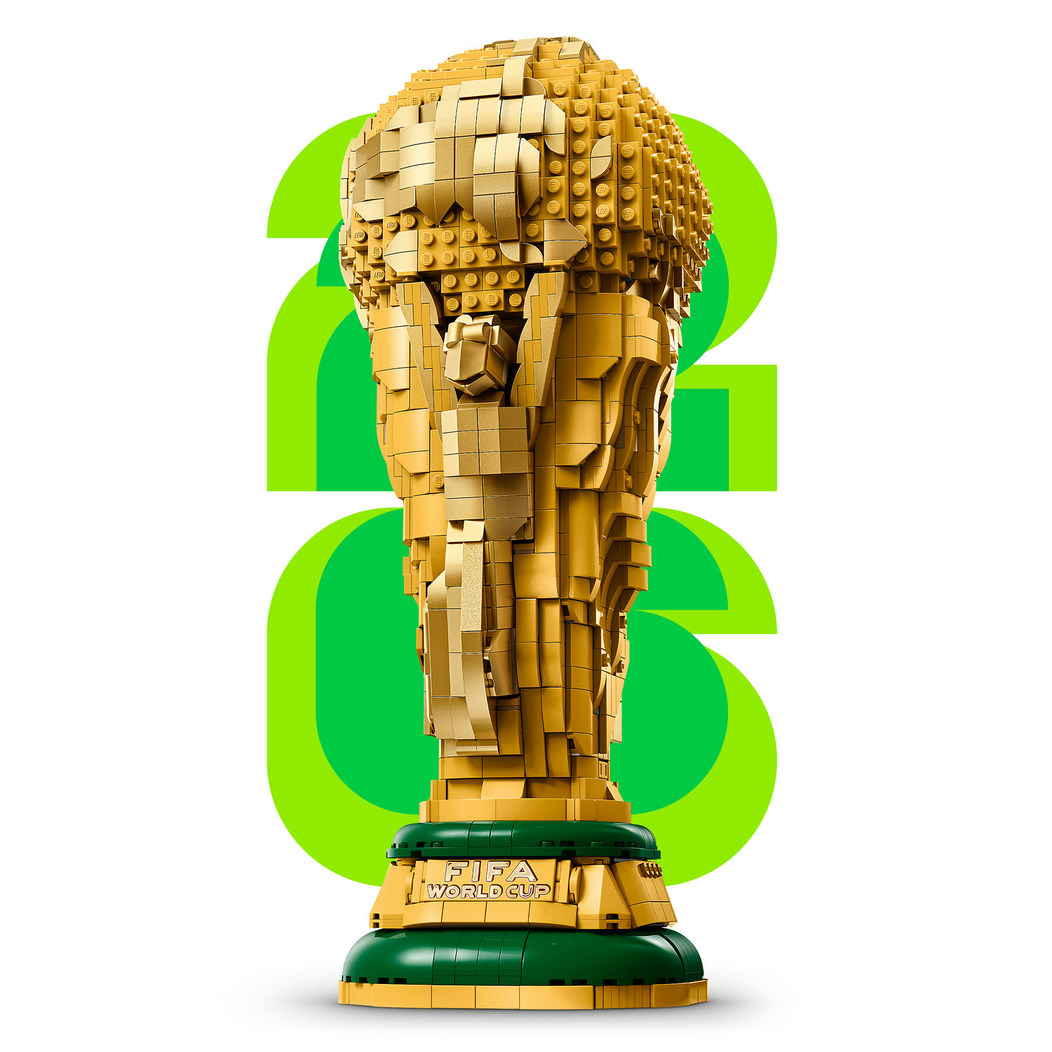 Trofeo dorado de la Copa Mundial de la FIFA hecho de LEGO.