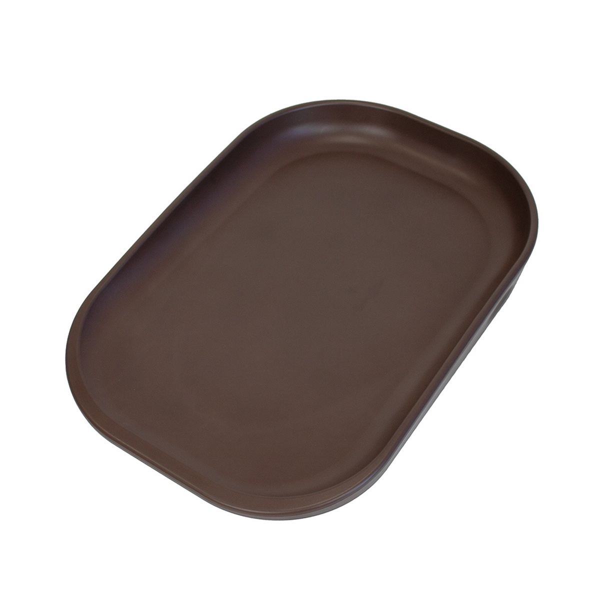 Eine braune, rechteckige Schale mit abgerundeten Ecken, auf weißem Hintergrund.