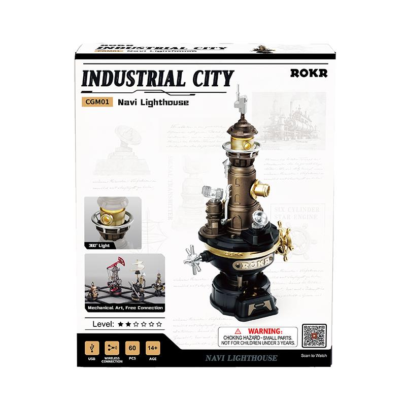 Detaylı bir deniz feneri replikasını gösteren 'Navi Lighthouse' model kiti kutusu.