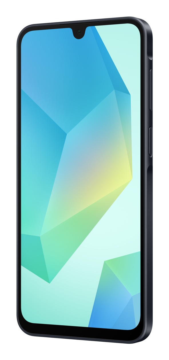 Uno smartphone scuro con uno sfondo astratto e colorato sul display.