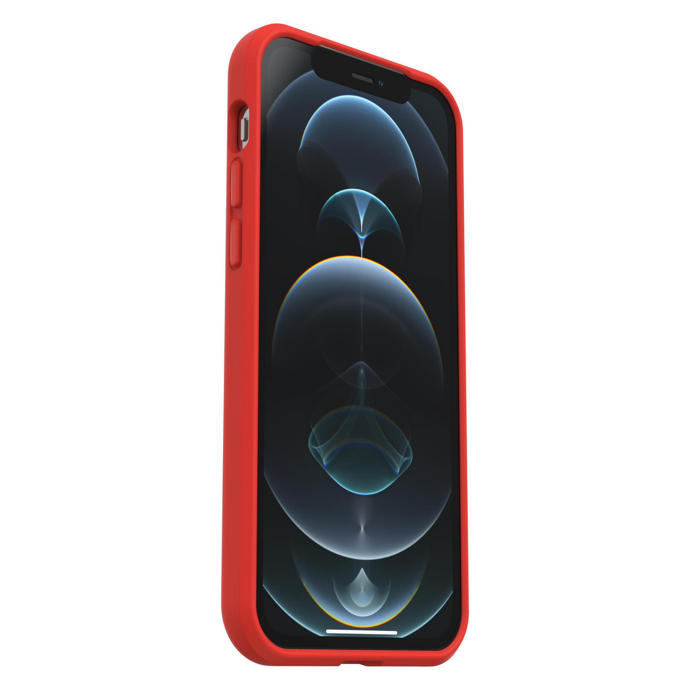 Rotes iPhone-Gehäuse mit dunklem Hintergrundbild