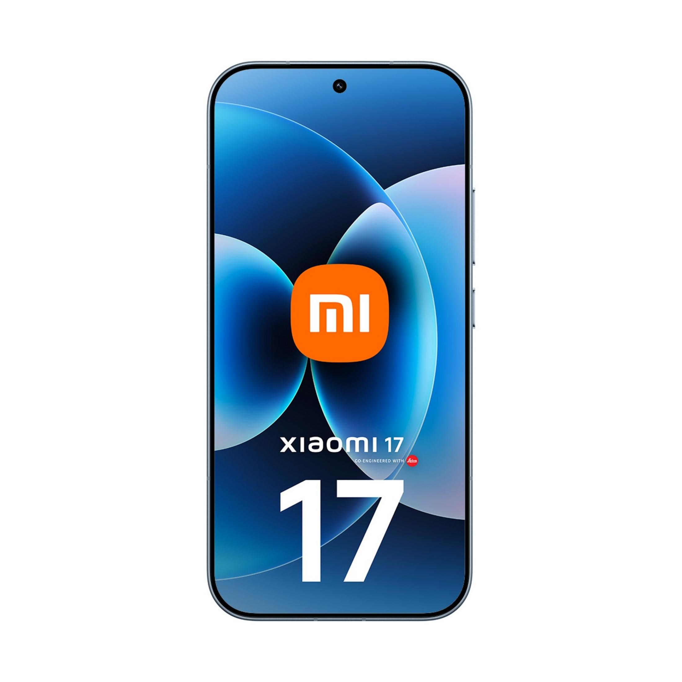 Een Xiaomi 17 smartphone met blauwe achtergrond en het Xiaomi-logo.