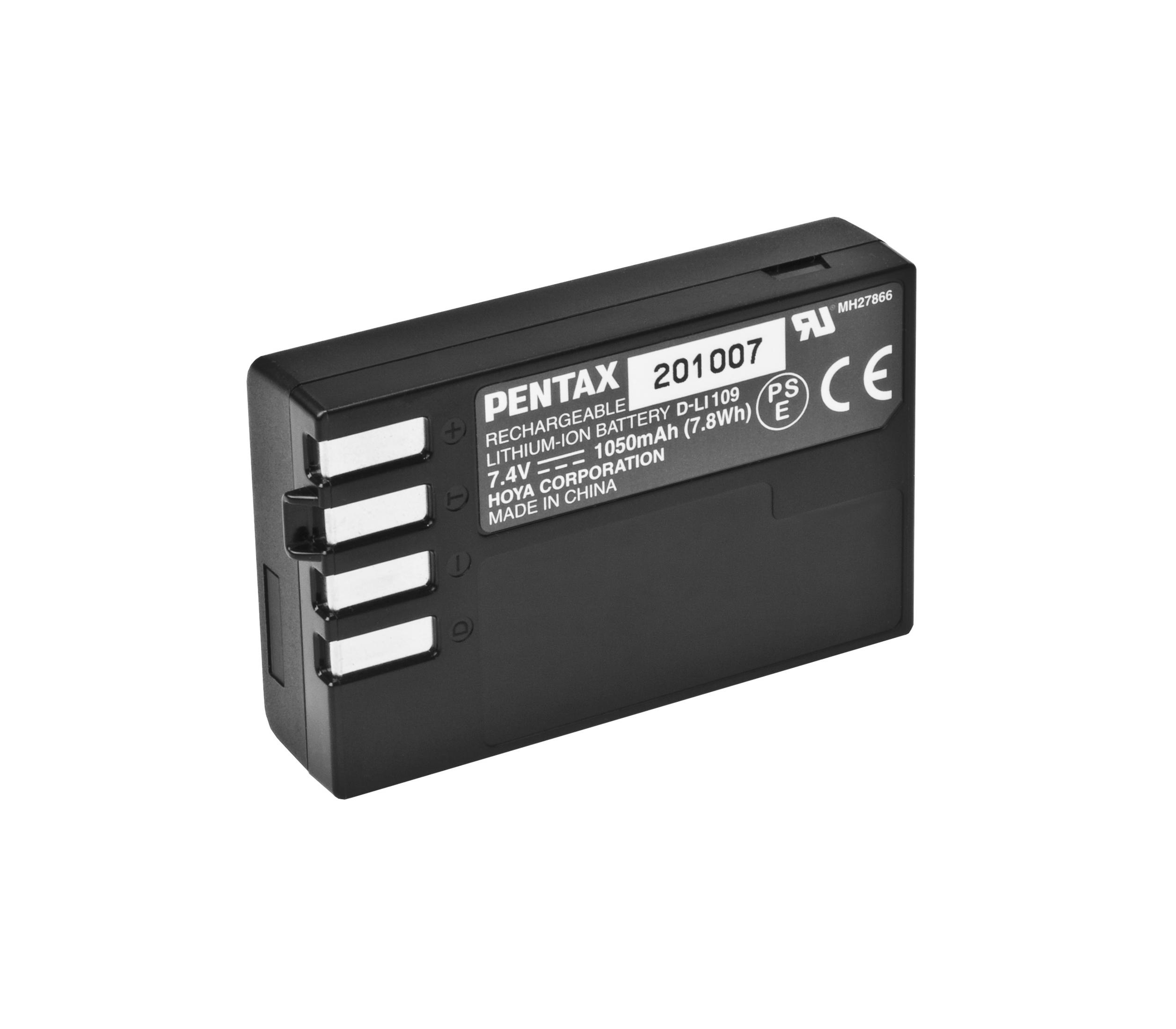 Schwarzer Pentax D-LI 109 Lithium-Ionen-Akku mit Beschriftung.