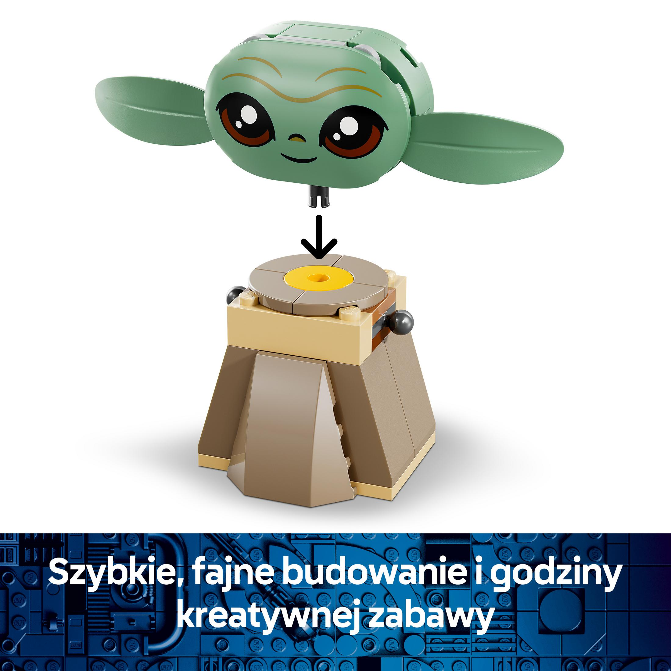 Una cabeza verde de Lego con orejas sobre una base marrón.
