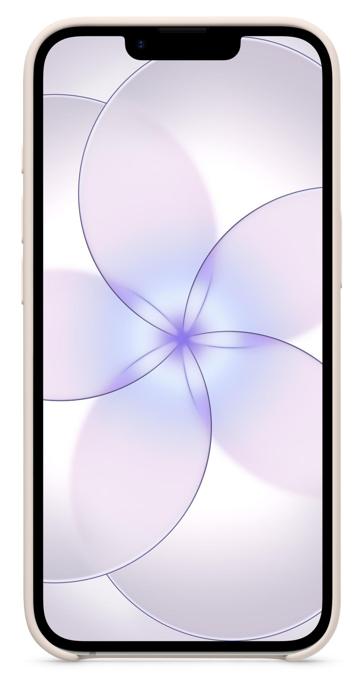 Ein helles Smartphone mit einem abstrakten, blassvioletten Muster auf dem Bildschirm.