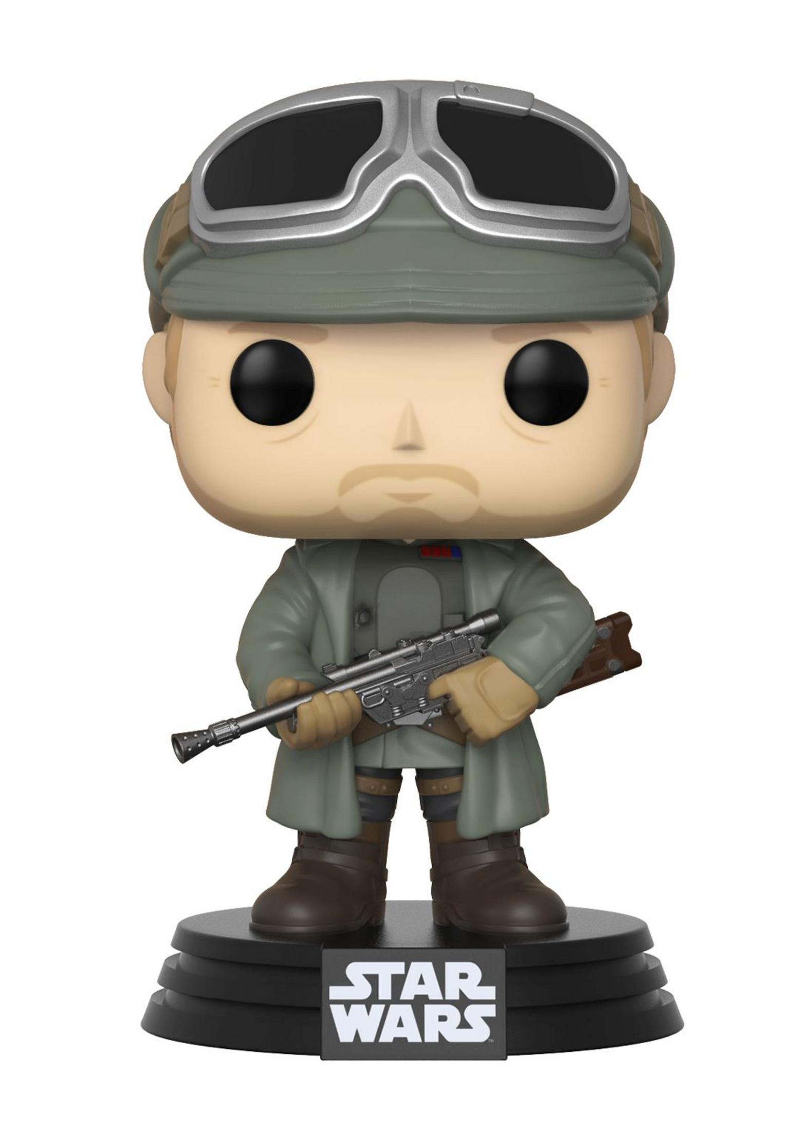 Un Funko Pop da collezione della figura di Star Wars in uniforme con fucile.