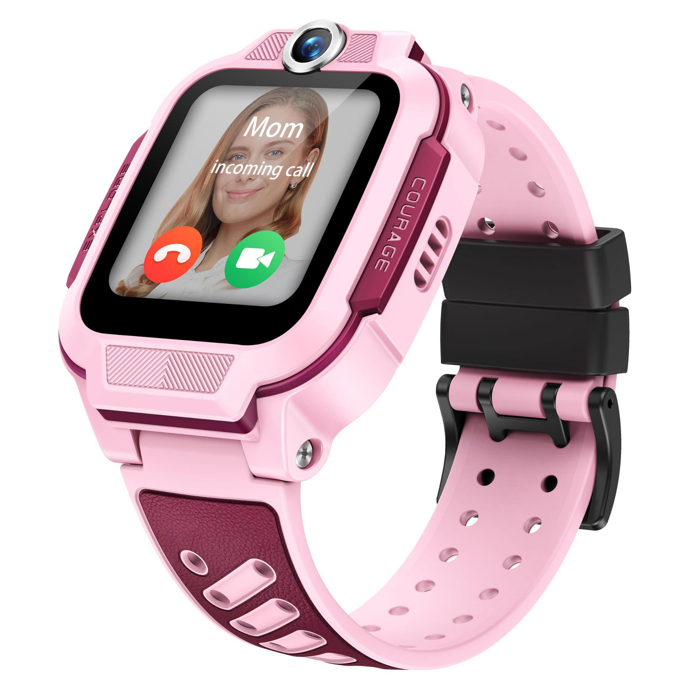 Uno smartwatch rosa per bambini che mostra una chiamata in arrivo da Mamma.