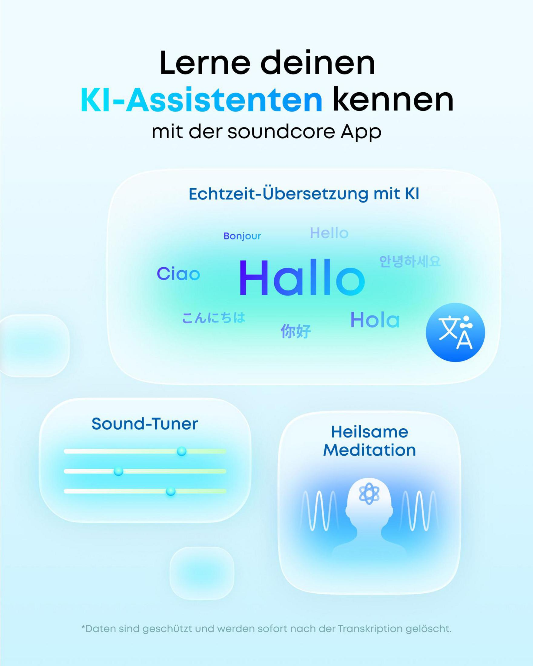 Assistente AI con funzioni di traduzione, sound tuner e meditazione.