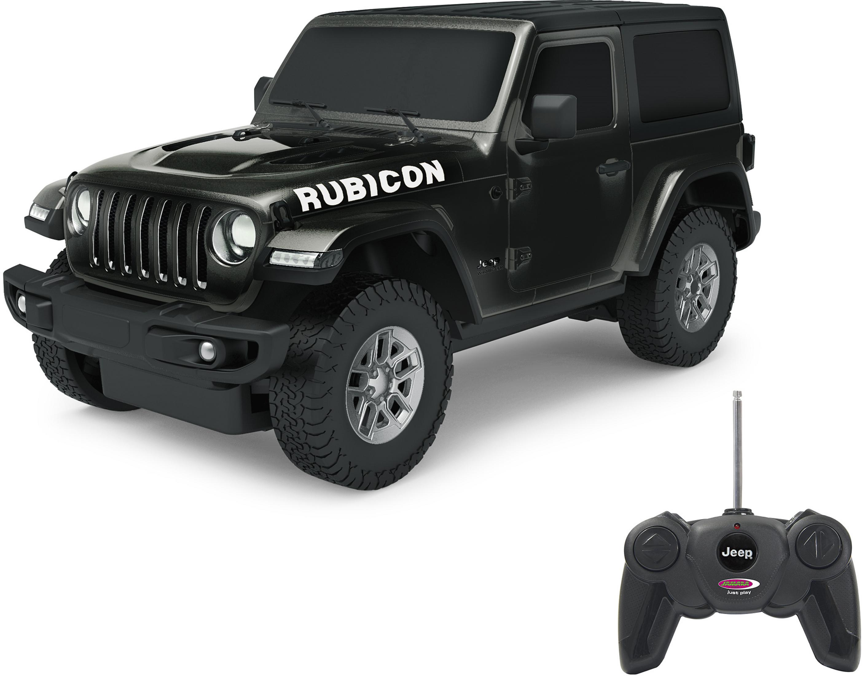 Schwarzer Jeep mit Fernbedienung auf weißem Hintergrund.