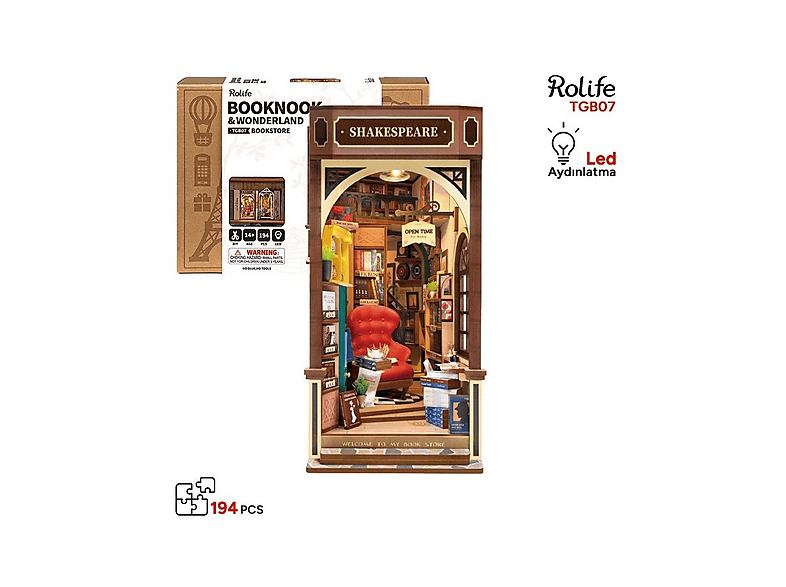 ROLIFE TGB07 Kitapçı Kitap Köşesi DIY Minyatür Maket Model 3D Dekoratif Hobi Seti Tiny House