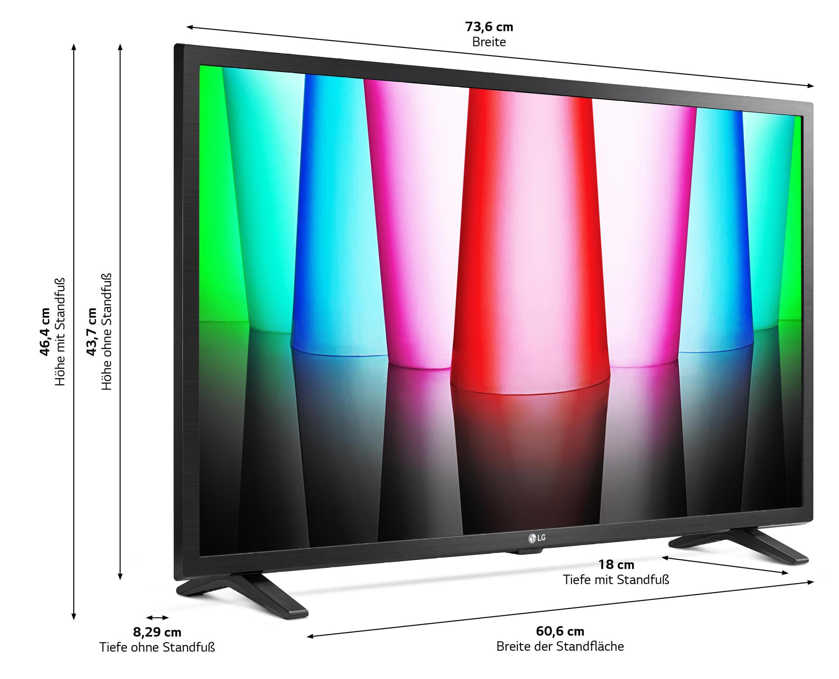 Un televisor LG negro con columnas de colores en la pantalla.